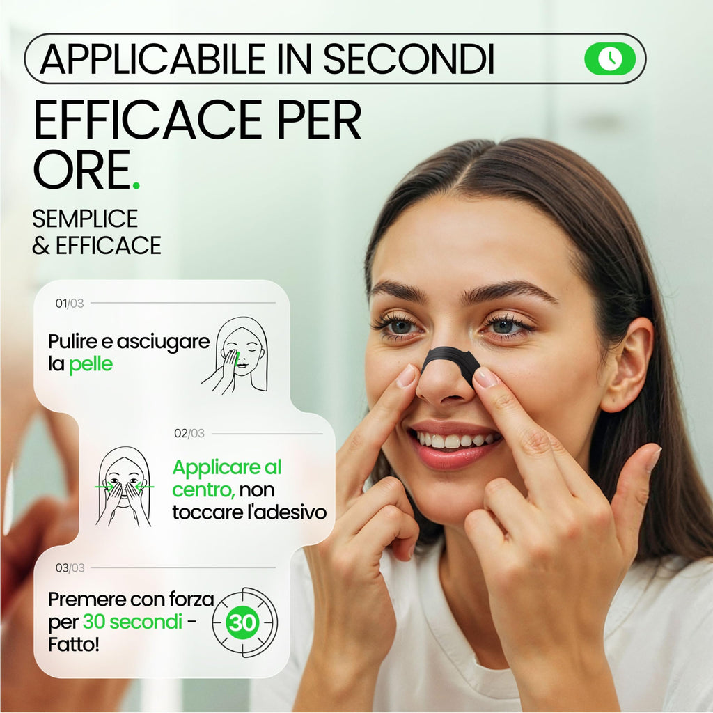 Ellicit Cerotti Nasali, 30 cerotti naso di qualità superiore, cerotti per non russare, tenuta extra per una migliore qualità del sonno, Alivia la congestione nasale, nasal strip [univ.] (Nero)