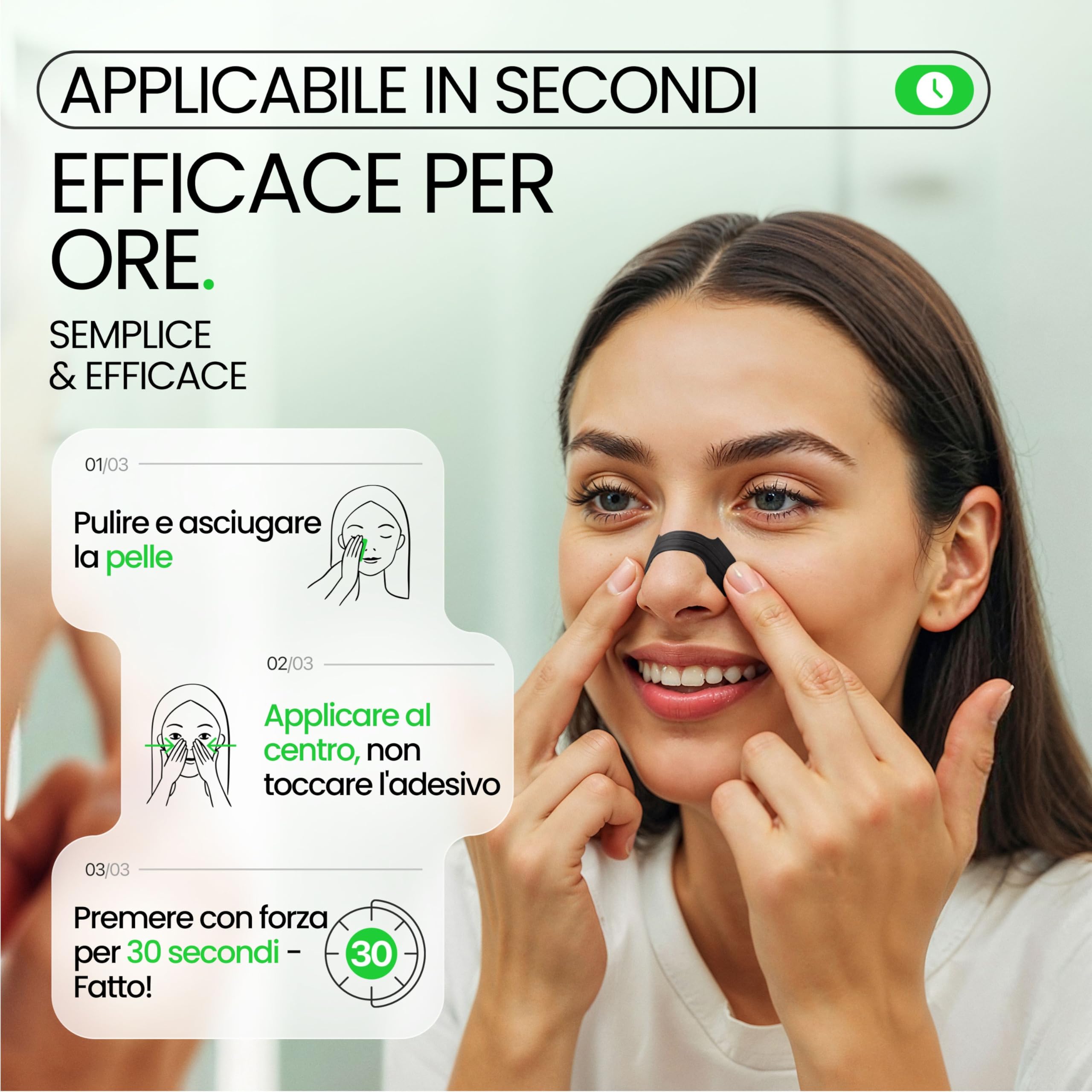 Ellicit Cerotti Nasali, 30 cerotti naso di qualità superiore, cerotti per non russare, tenuta extra per una migliore qualità del sonno, Alivia la congestione nasale, nasal strip [univ.] (Nero)