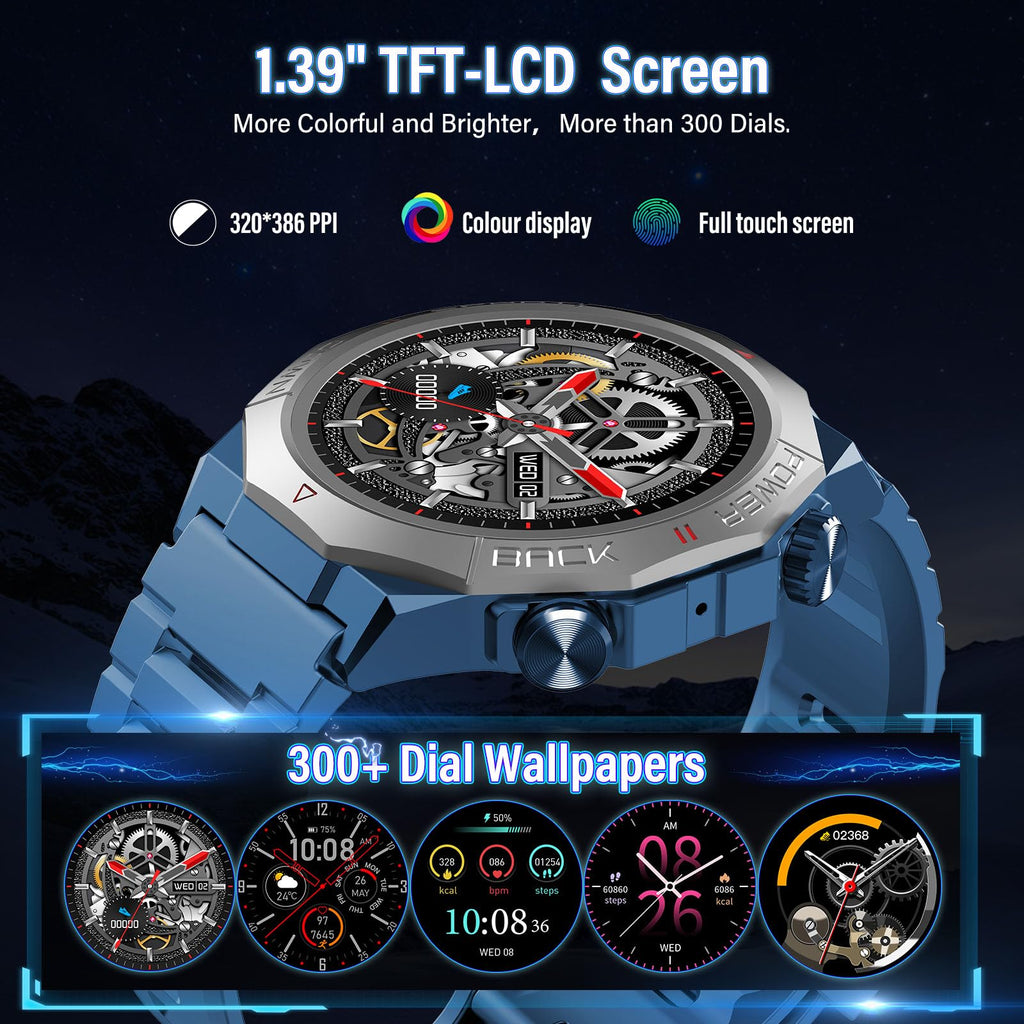 Smartwatch Uomo Militare, Orologio Smartwatch 1.43" con Chiamate Bluetooth, 100+ Modalità Sportive, Batteria 1000 mAh, Monitoraggio Sonno e Cardiofrequenzimetro, Torcia e Bussola per IOS/Android