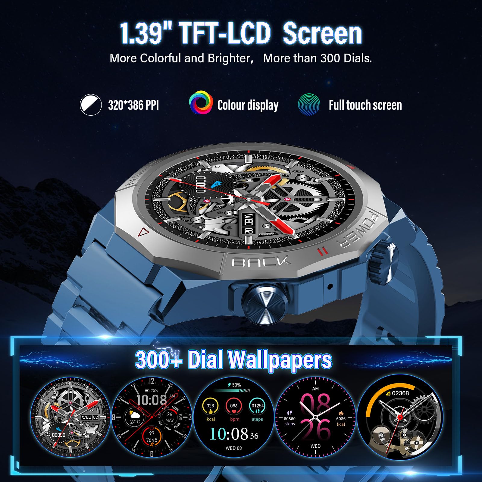 Smartwatch Uomo Militare, Orologio Smartwatch 1.43" con Chiamate Bluetooth, 100+ Modalità Sportive, Batteria 1000 mAh, Monitoraggio Sonno e Cardiofrequenzimetro, Torcia e Bussola per IOS/Android