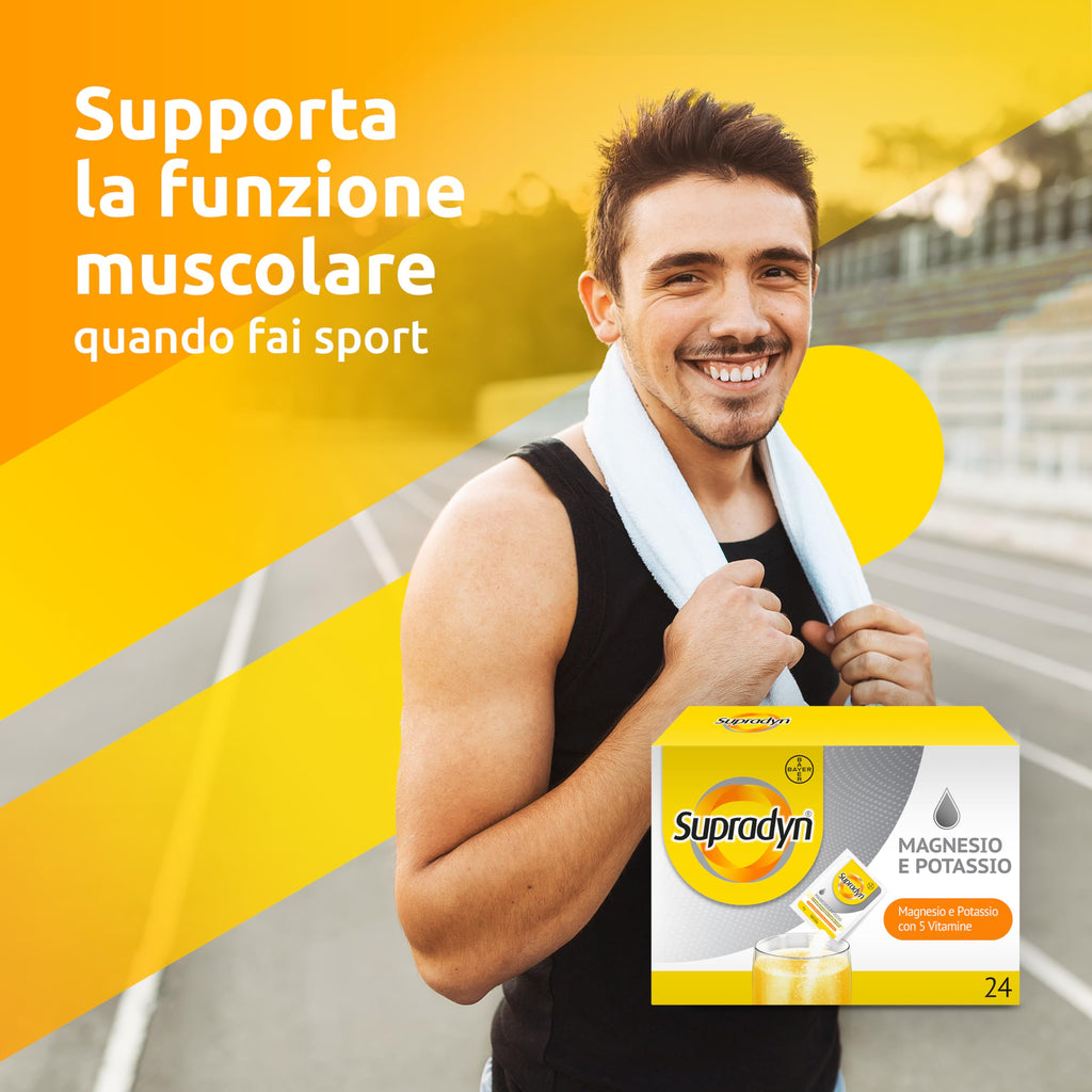 Supradyn Magnesio e Potassio Integratore Multivitaminico con Vitamine B, Vitamina C e Sali Minerali per Stanchezza, Caldo e Sport, 60 Bustine Effervescenti Senza Zucchero, Gusto Arancia
