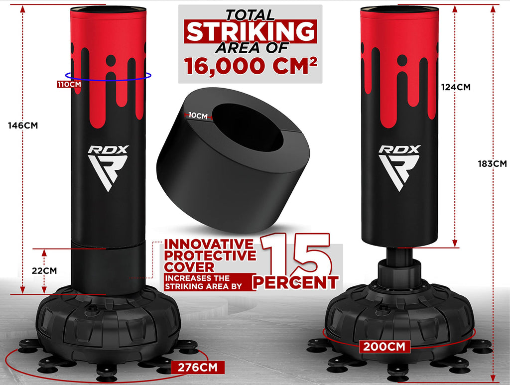 RDX Sacco da Boxe Terra, XXL 150KG 6FT Pesante Pieno KARA Sacco con Guantoni e Base, Maya Hide Pelle Piedistallo Adulti Free Standing Bag, MMA Arti Marziali Pugilato Muay Thai Kick Boxing