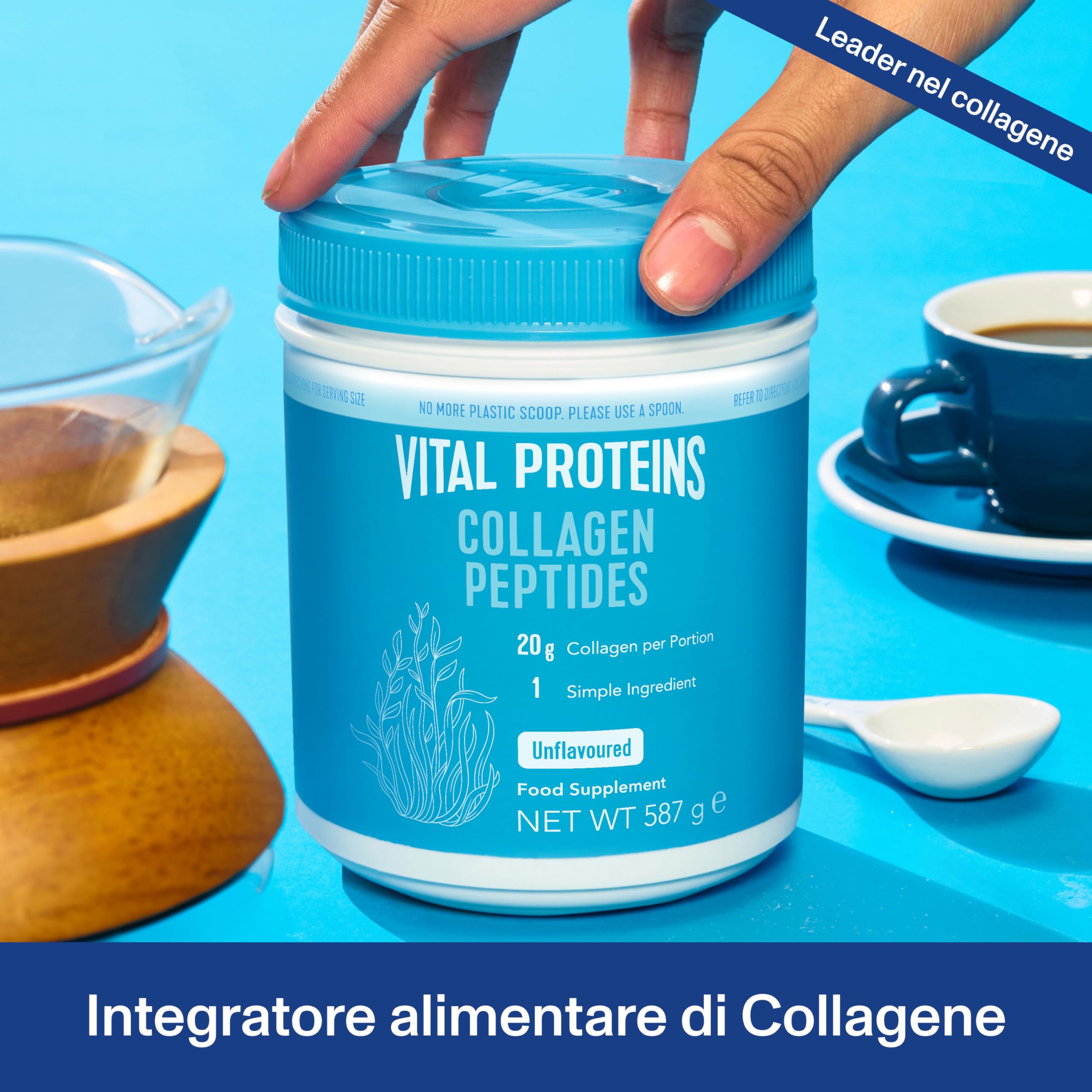 Vital Proteins Collagen Peptides Cacao, integratore collagene idrolizzato in polvere, Gusto Cacao, per pelle, capelli e unghie, 20g di peptidi di collagene bovino per porzione, 297g