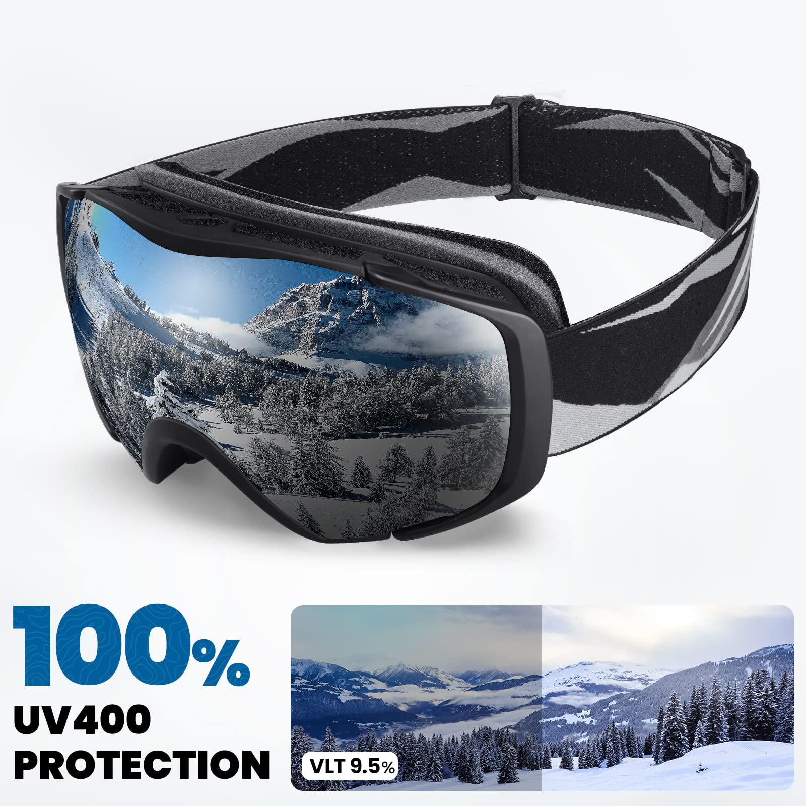 OutdoorMaster Maschera Sci Modello Classic OTG - Lenti Anti-Appannamento e Protezione UV400 - Compatibile con Casco e Occhiali da Vista