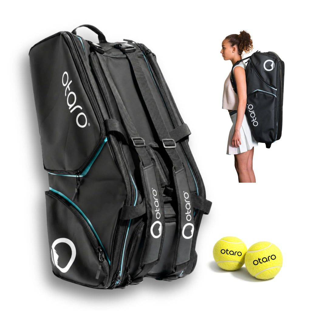 Otaro Sac de tennis 82L | Sac de raquettes de tennis pour 4 raquettes | Avec compartiment isolé, compartiment à chaussures, compartiment thermique et compartiment pour ordinateur portable | Système de transport 3 en 1 | Sac à dos de tennis hydrofuge