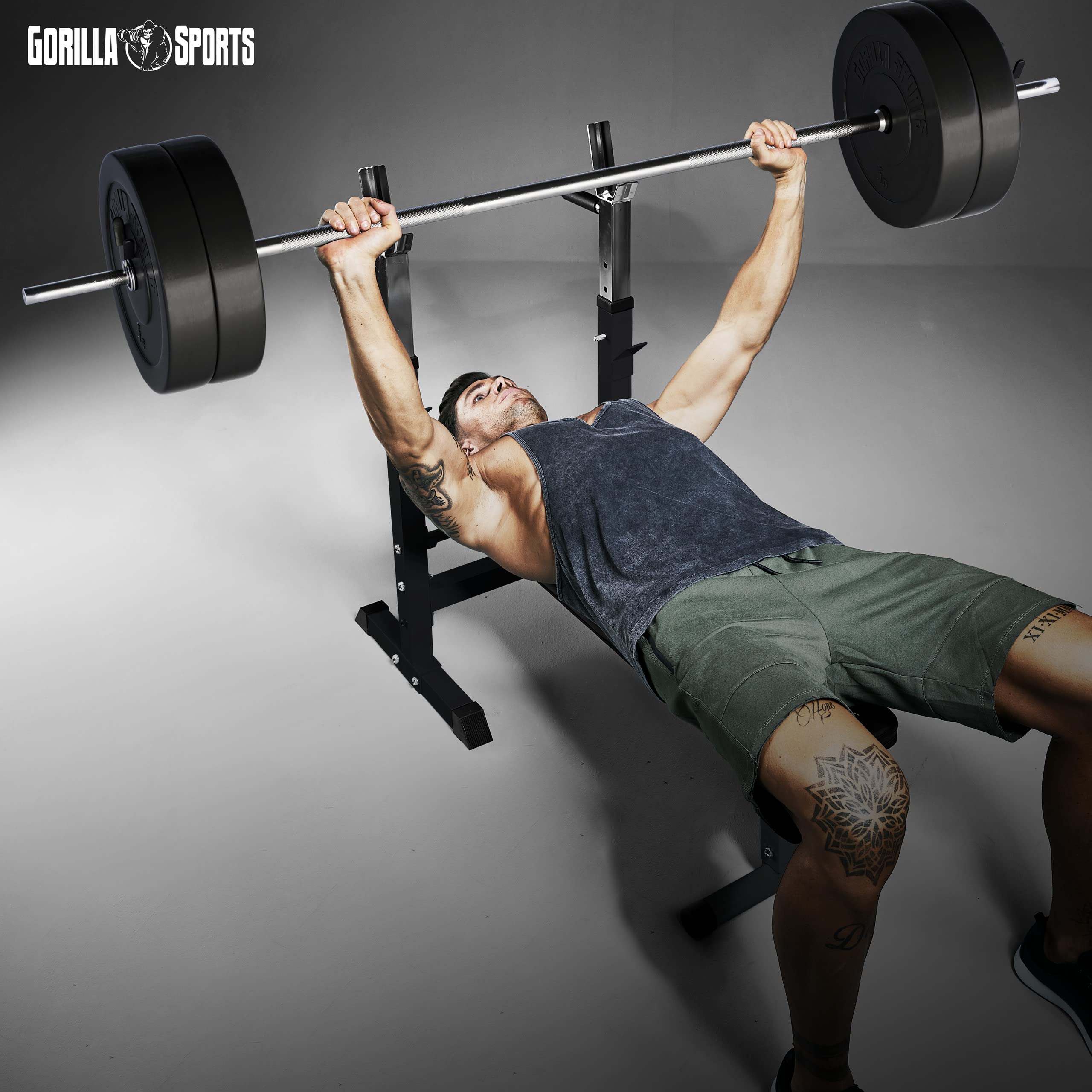 GORILLA SPORTS® Panca Pesi Multifunzione Regolabile – Pieghevole con Porta, Bilanciere e Manubri con Dischi 38/70/100 kg – Piana/Inclinata, Struttura Robusta Max 200 kg – Palestra Casa Fitness