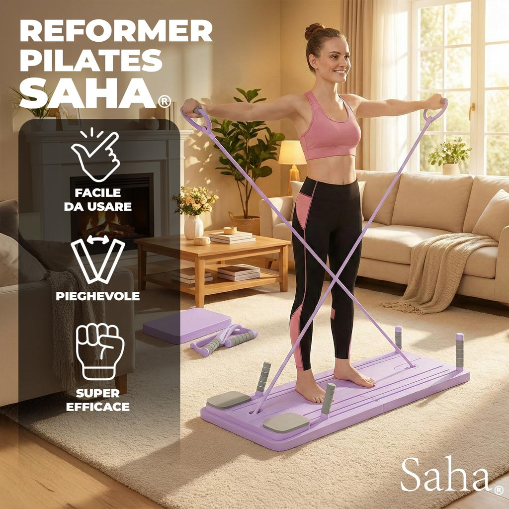 Saha® Tavola Pilates Reformer | Attrezzo Addominali Fitness Casa con Bande di Resistenza, Maniglie e Timer | Yoga Core Allenamento Corpo Completo | Original Corner