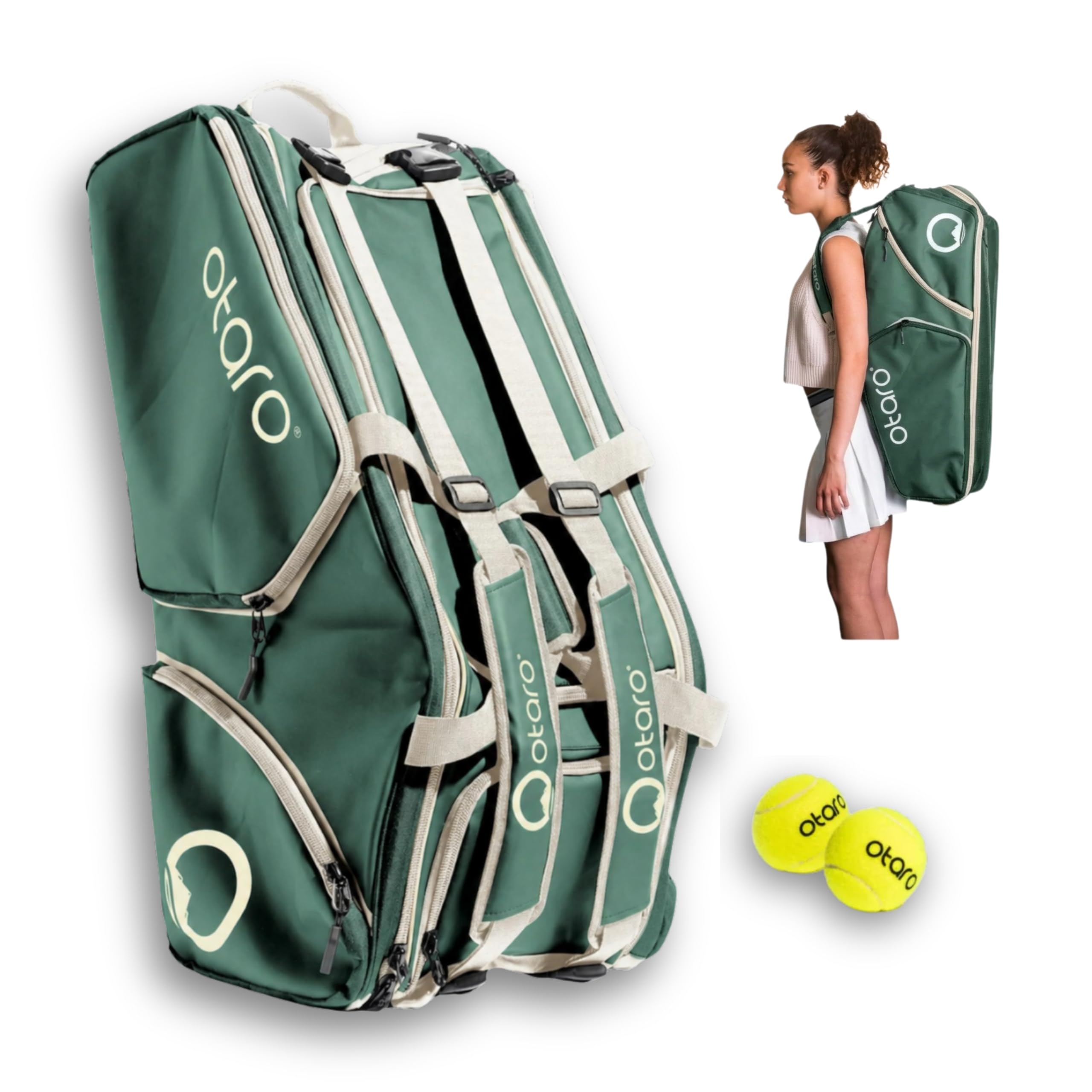 Otaro Borsa tennis 82L | Borsone tennis per 4 racchette | Con scomparto isolato, scomparto per scarpe, scomparto termico e scomparto per laptop | Sistema trasporto 3 in 1 | Zaino tennis idrorepellente