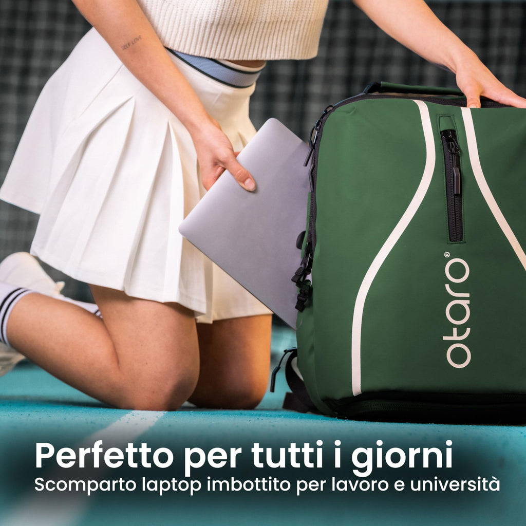 Otaro Zaino Tennis | Zaino con porta scarpe, scomparto per laptop e scomparto per 2 racchette | Zaino sportivo | Porta racchetta tennis | Borsa tennis con copertura antipioggia e sacca per biancheria
