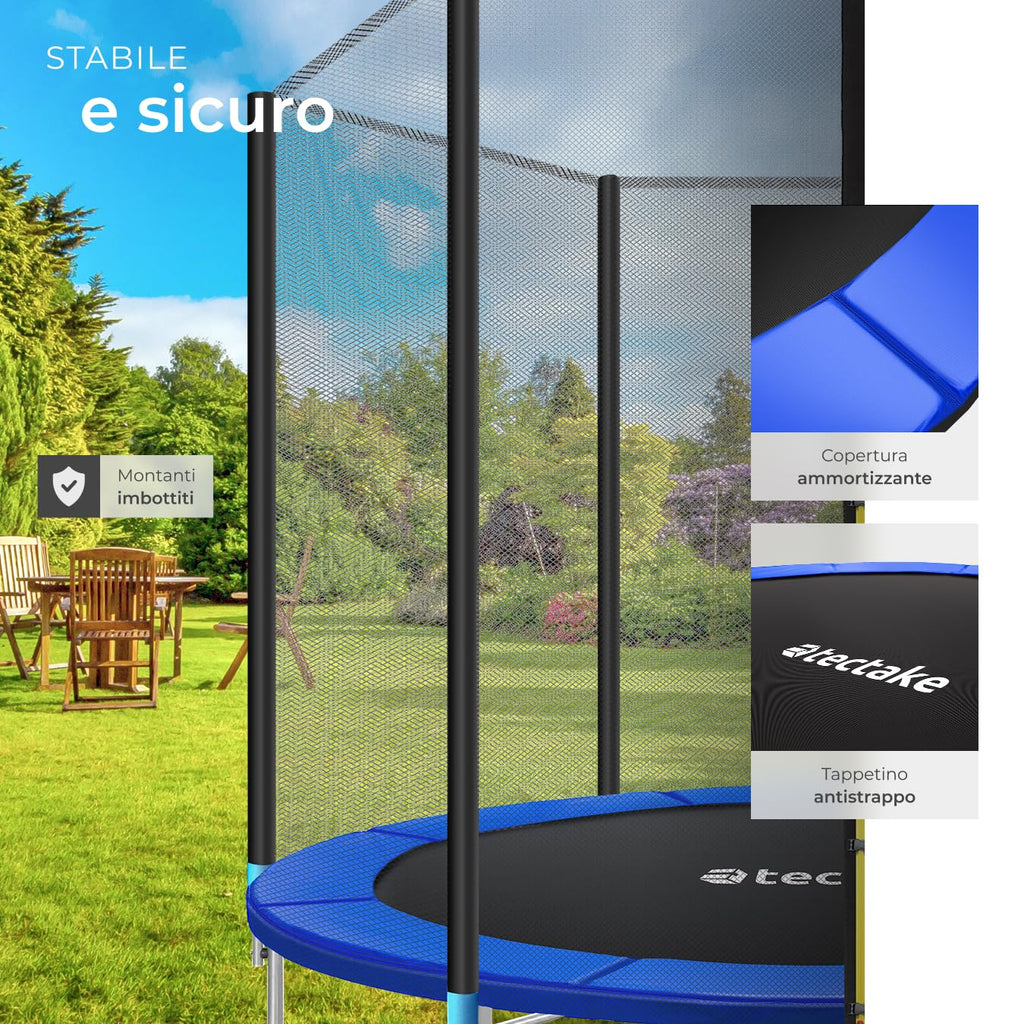 tectake® Trampoline de jardin, pour le fitness et le jeu, pour enfants et adultes, avec filet de sécurité et échelle