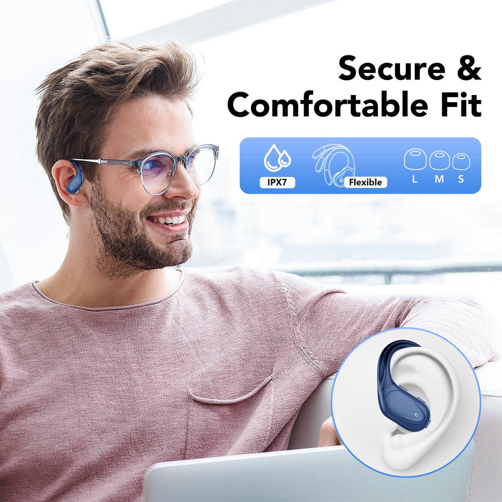 Cuffie Bluetooth, Sport Auricolari Bluetooth 5.3 con Gancio per Orecchio, 60H con Indicatore LED per Cassa di Ricarica, Chiamata ENC HD, Vestibilità Comoda, Basso Profondo, IPX7 Impermeabile(Nero).