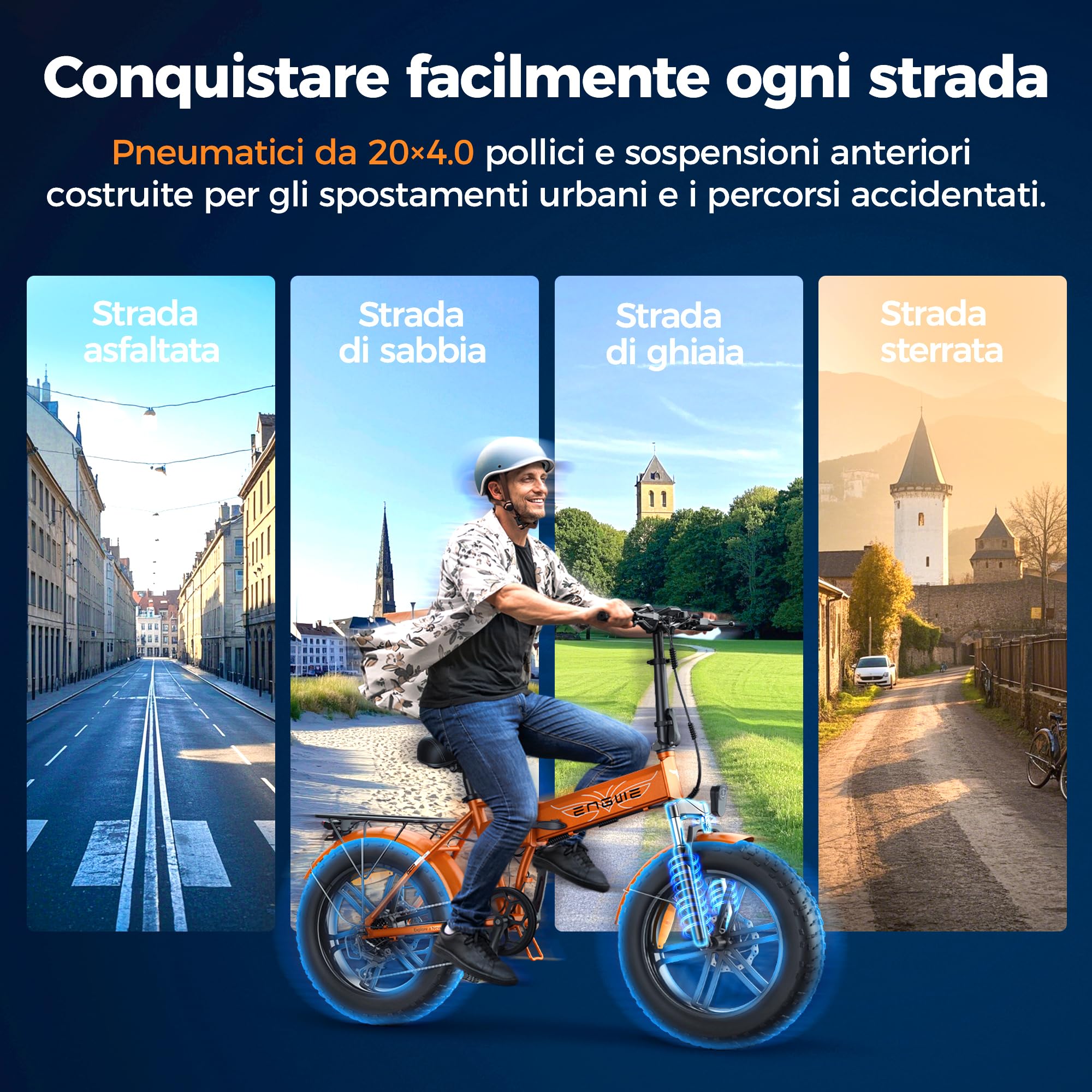 ENGWE Bici Elettrica Pieghevole, Bicicletta Elettrica da 48V 13Ah Batteria Rimovibile, Autonomia di 50-120 km E-bike，20"×4.0" Fat Tire 7 Velocità ebike da per Ogni Terreno, EP-2 BOOST