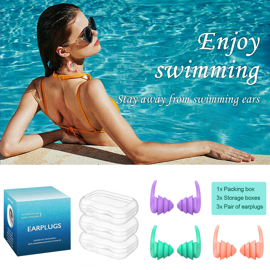 Tappi per le Orecchie da Nuoto per Adulti, 4 Paia Tappi Auricolari Impermeabili Riutilizzabili in Silicone con Cavo Rimovibile, Perfetti per Nuoto, Doccia, Surf e Altri Sport Acquatici