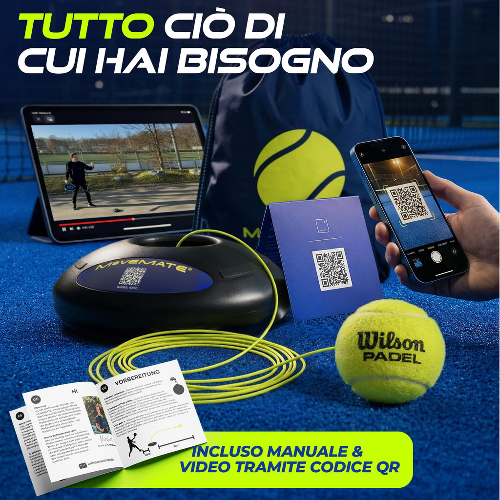 MOVEMATE Dispositivo di Allenamento per Tennis/Padel con Pallina Wilson® | Innovativo Dispositivo Sportivo per Il Tempo Libero per Giocare e Allenarsi all'aperto, in Giardino