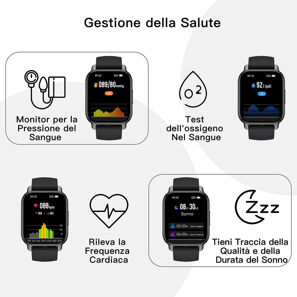 Popglory Smartwatch Uomo Donna Chiamate e Whatsapp, AI Orologio Contapassi 100+ Sports, Assistente, Salute 24/7, Pressione Sanguigna, Cardiofrequenzimetro, SpO2 Sonno, 2 Cinturini per Android iOS