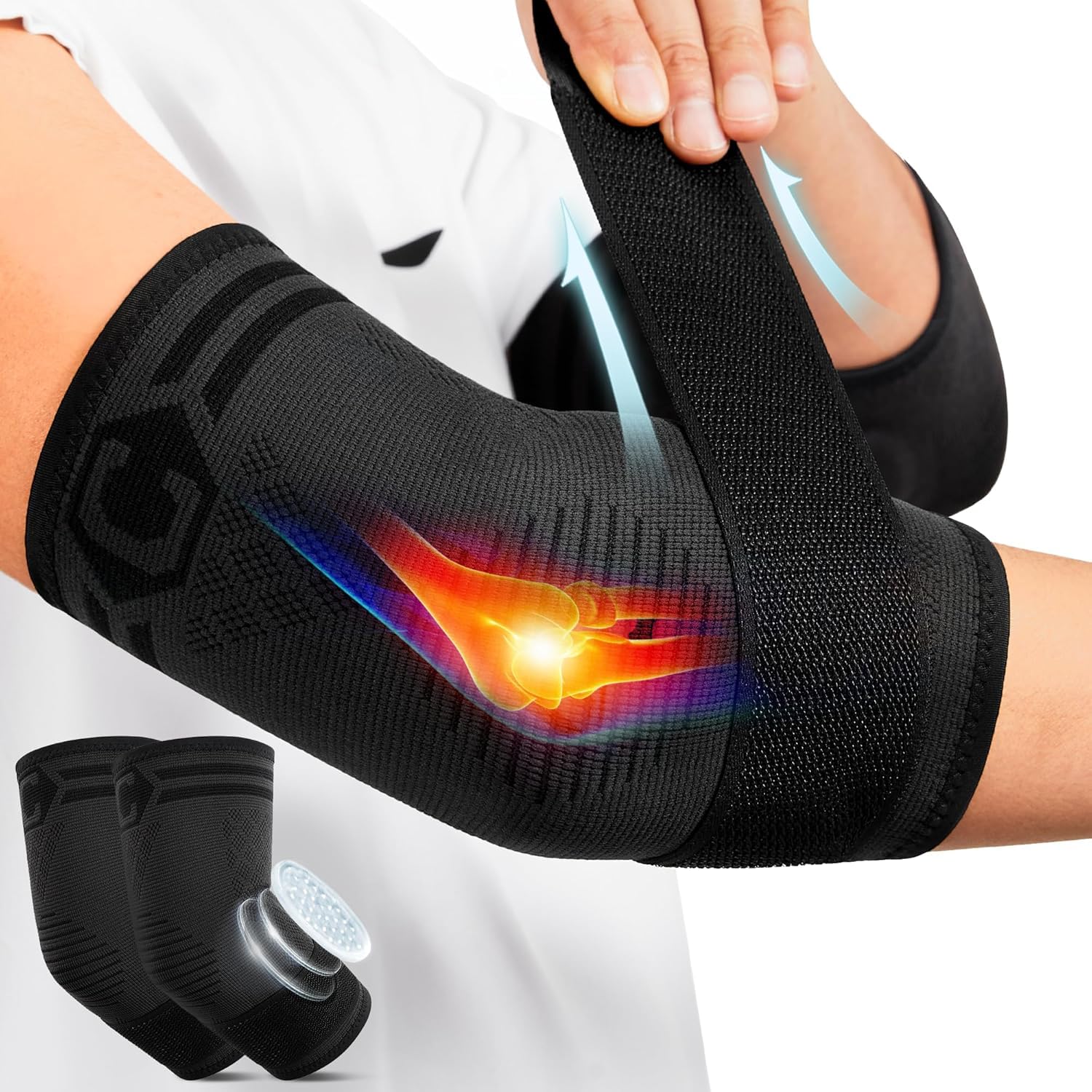 CAMBIVO 2pz Tutore Epicondilite Gomito con Cuscinetto in Gel, Gomitiere Palestra Regolabile, Gomitiera per Epicondilite Compressione per Alleviare il Dolore, Sport, Tendinite, Tennista e Golfista