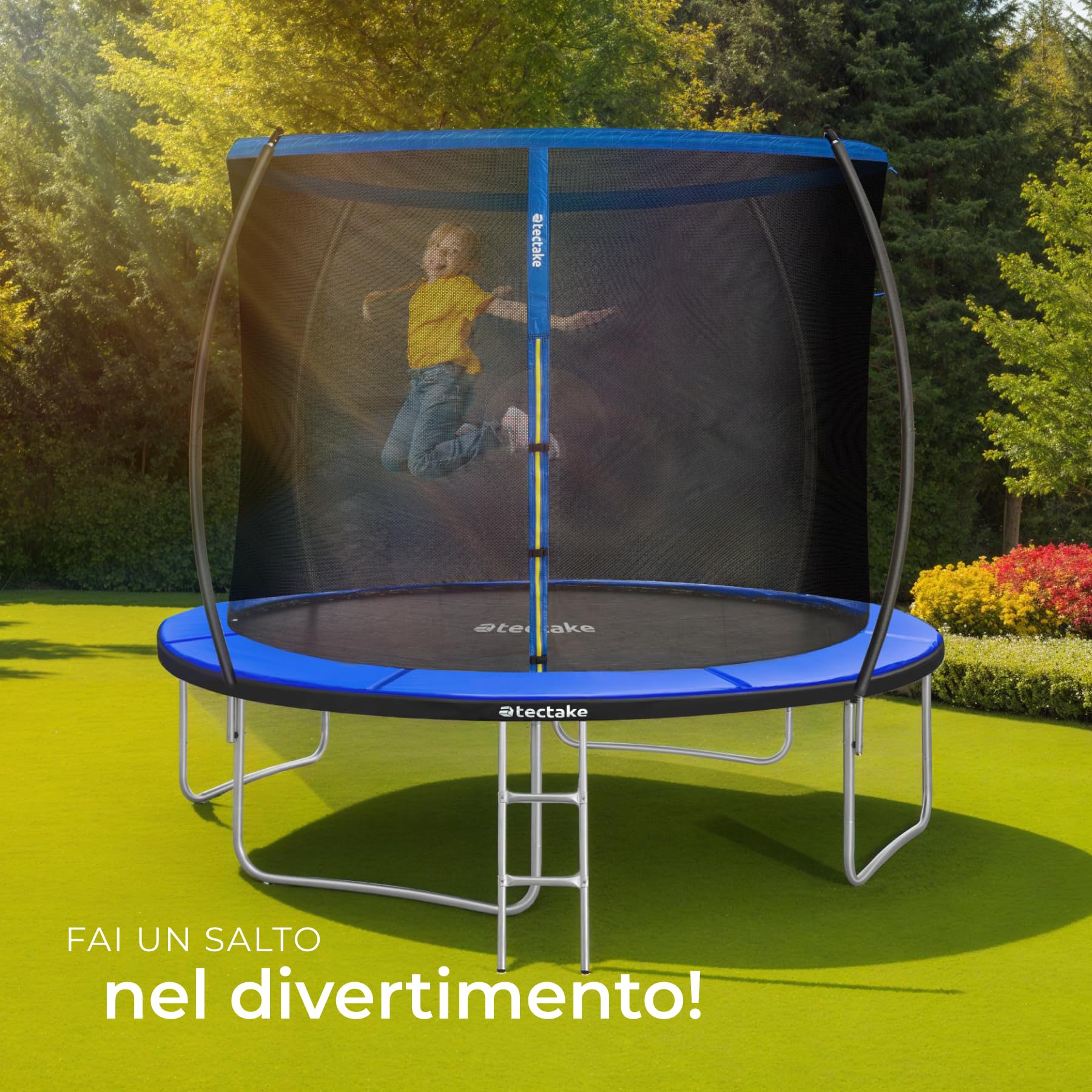 tectake® Trampoline de jardin, pour le fitness et le jeu, pour enfants et adultes, avec filet de sécurité et échelle