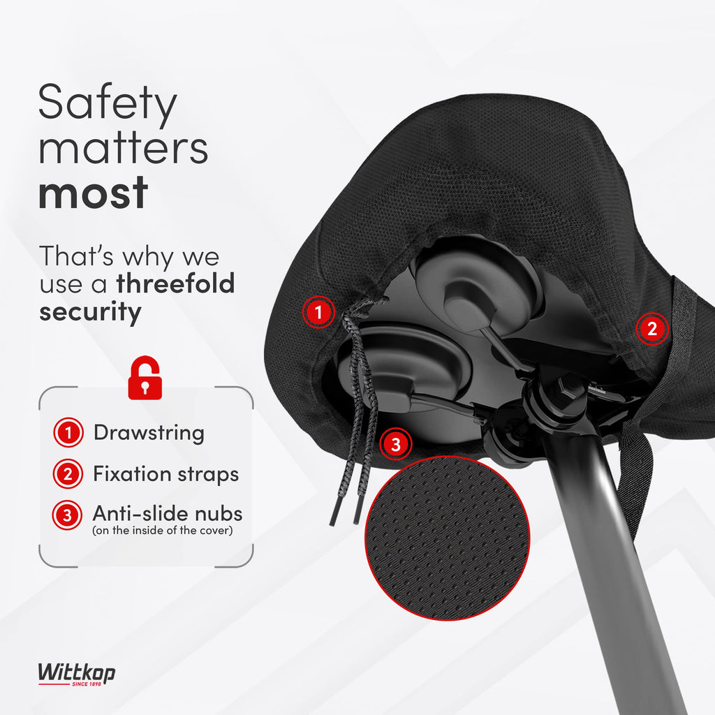 WITTKOP Cuscino per sella da bici in memory foam confortevole I Coprisella da bici per uomo e donna con design ergonomico a 3 zone