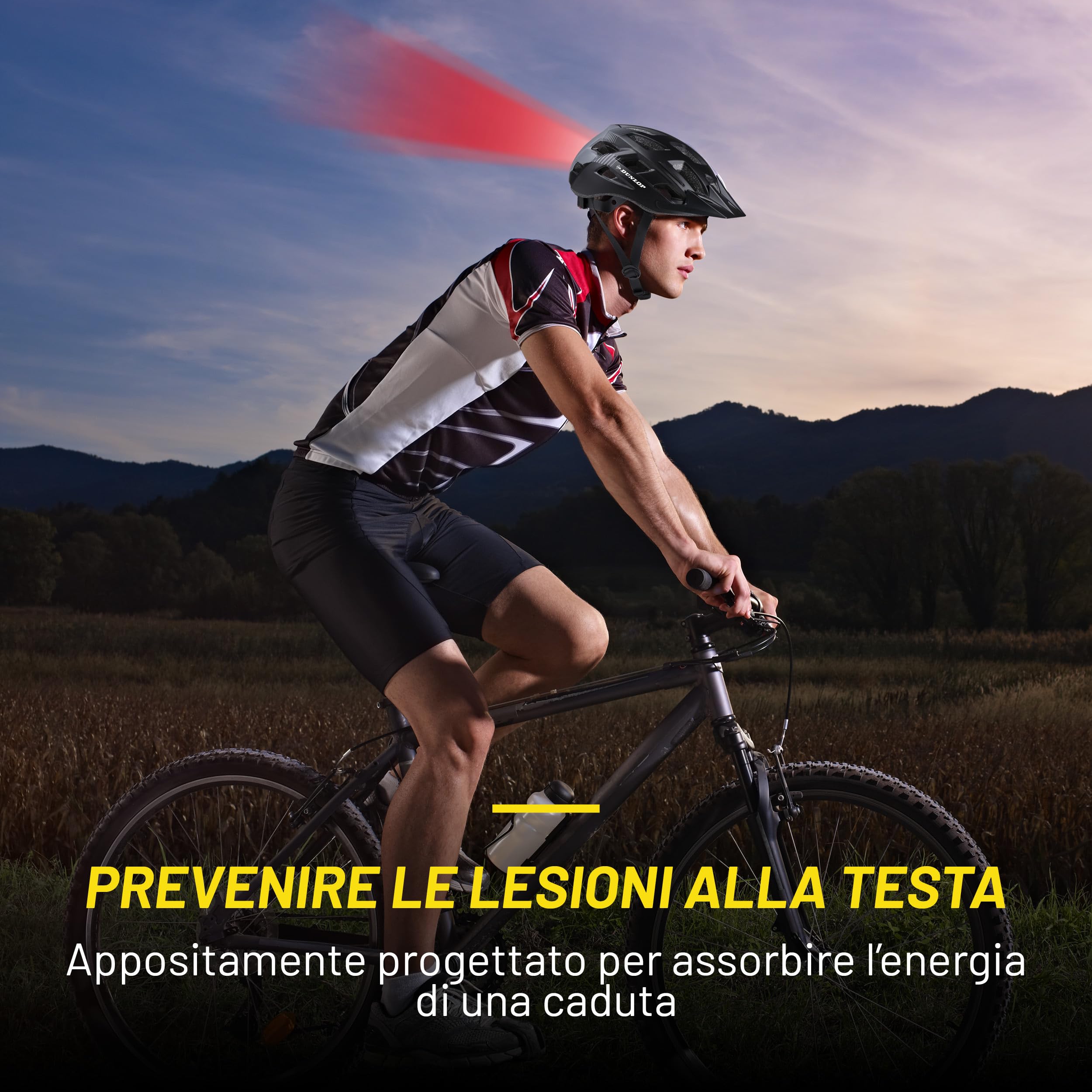 Dunlop Casco da bicicletta con luce - Casco da bicicletta per uomo e donna - Regolabile da 55 a 58 cm - Misura del casco da bicicletta - con illuminazione a LED - 3 modalità di luce - Nero