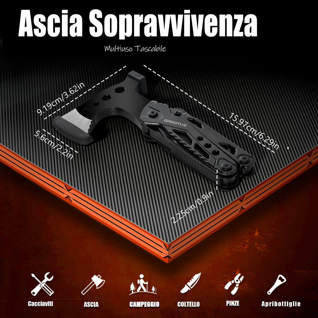 Campeggio Accessori Utili 16in1 Multitool Ascia Sopravvivenza Idee Regalo Uomo Regali Natale con Coltello Martello Pinze Seghetto Cacciavite