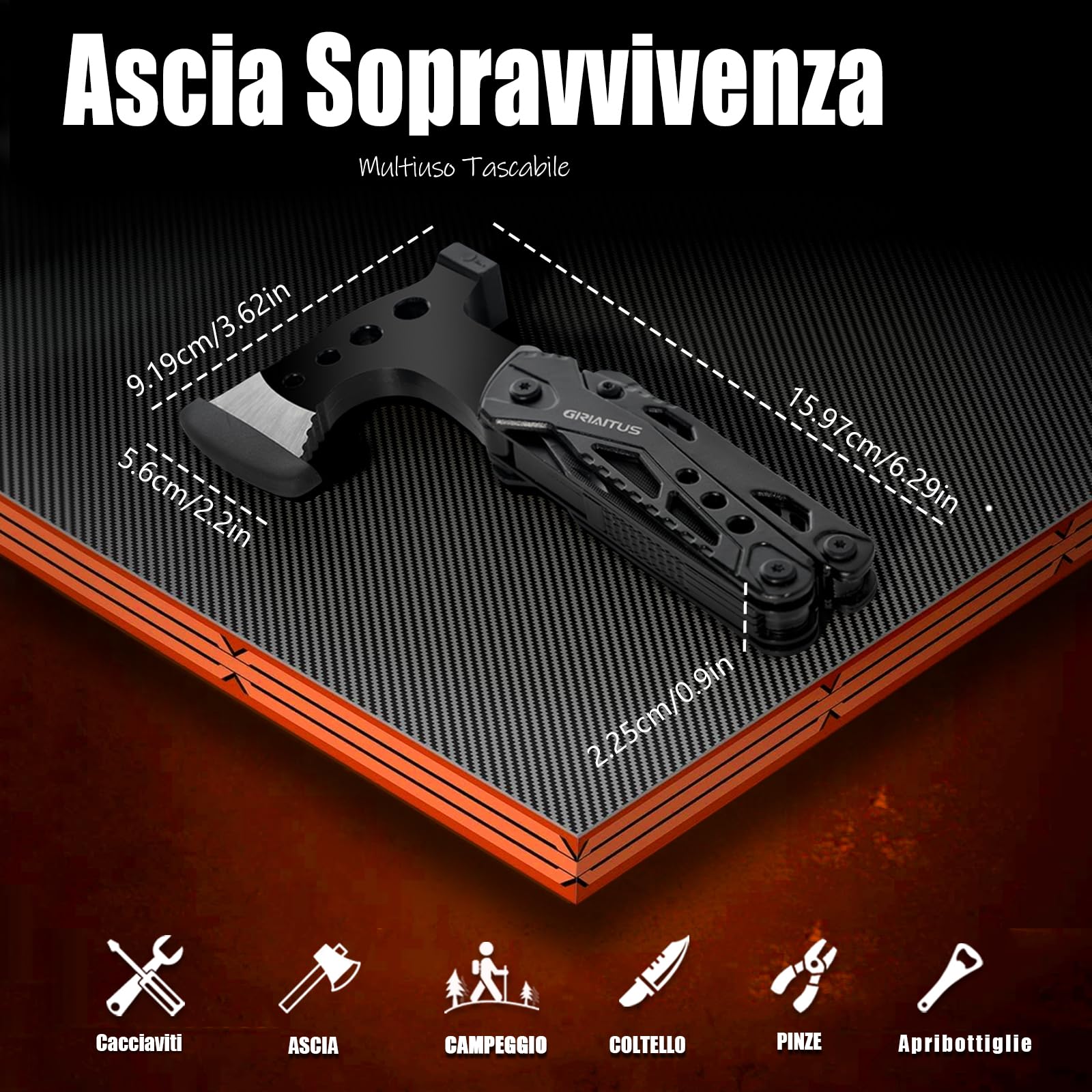 Campeggio Accessori Utili 16in1 Multitool Ascia Sopravvivenza Idee Regalo Uomo Regali Natale con Coltello Martello Pinze Seghetto Cacciavite