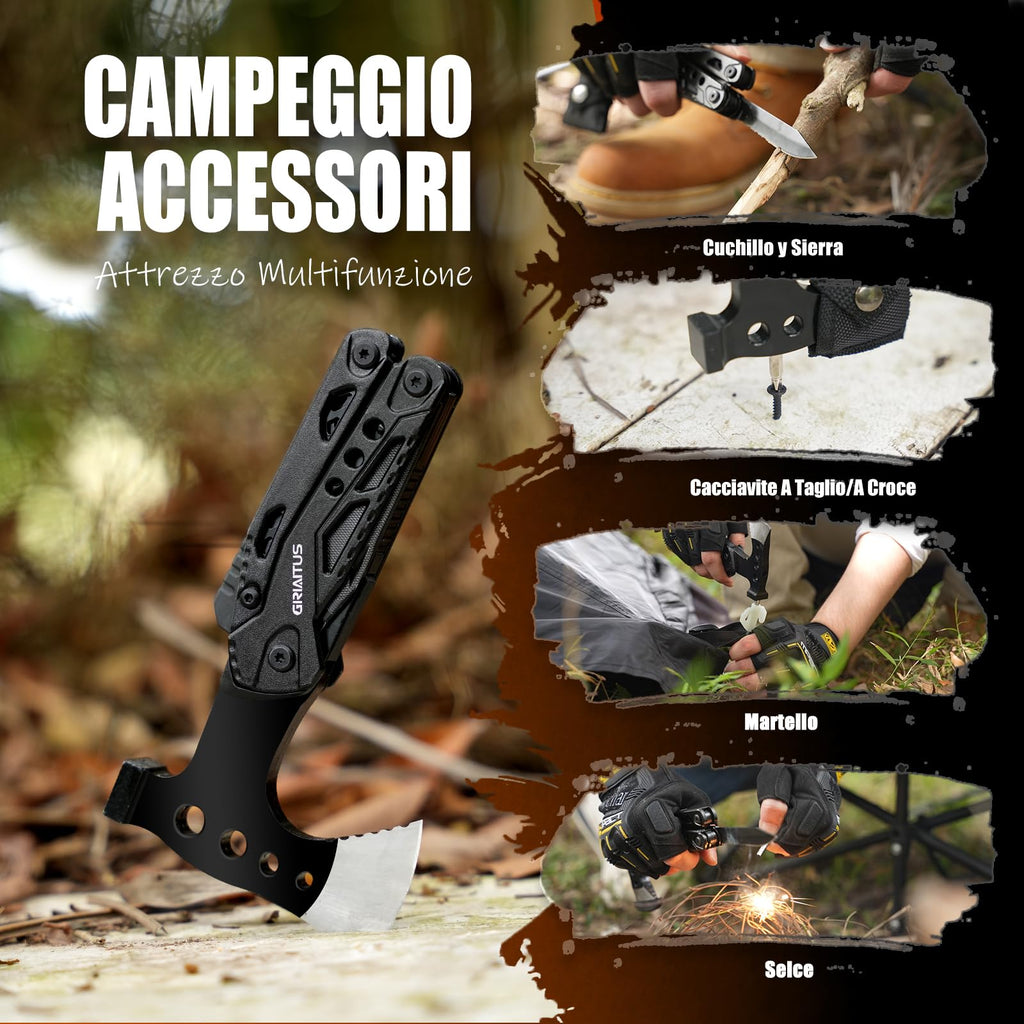 Campeggio Accessori Utili 16in1 Multitool Ascia Sopravvivenza Idee Regalo Uomo Regali Natale con Coltello Martello Pinze Seghetto Cacciavite