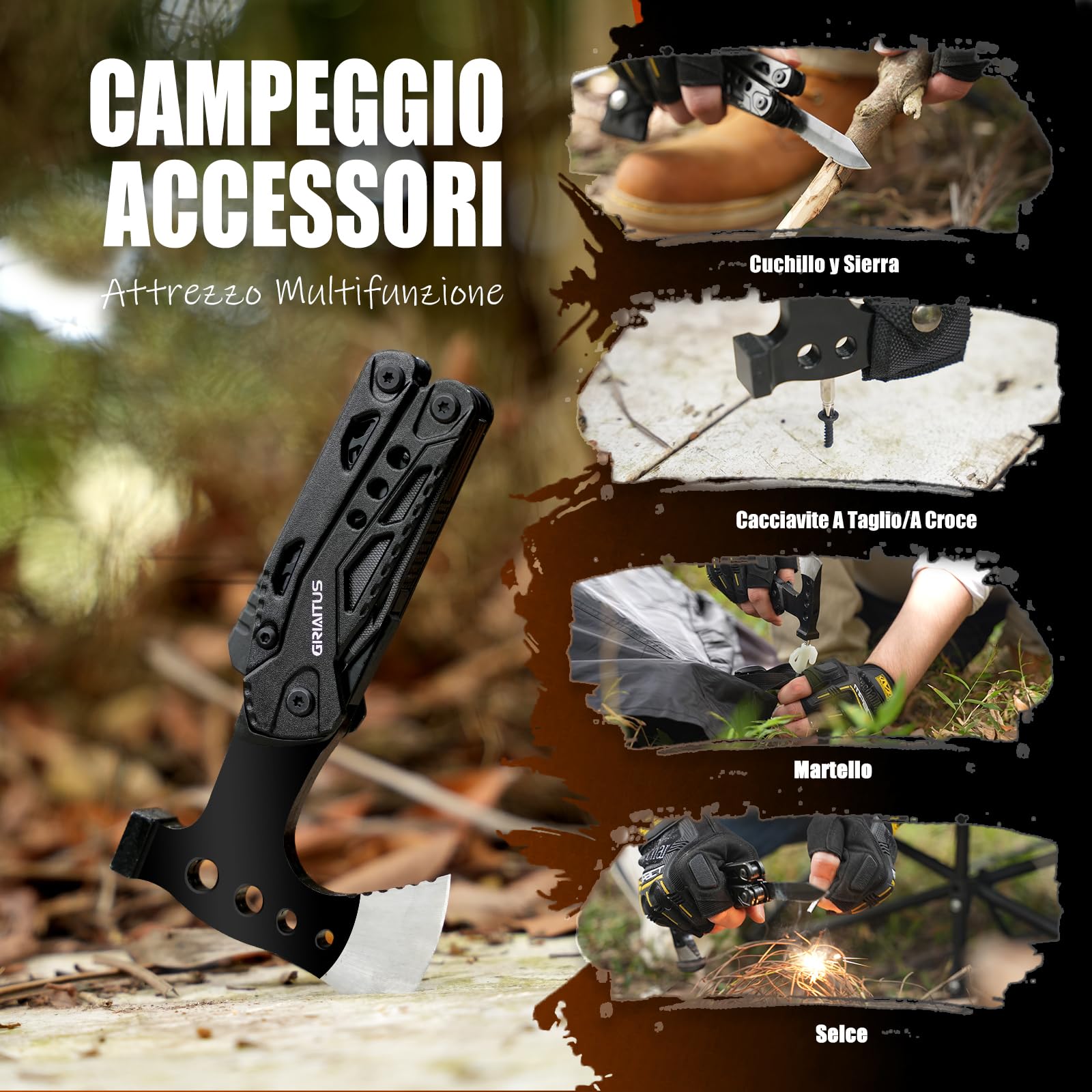 Campeggio Accessori Utili 16in1 Multitool Ascia Sopravvivenza Idee Regalo Uomo Regali Natale con Coltello Martello Pinze Seghetto Cacciavite