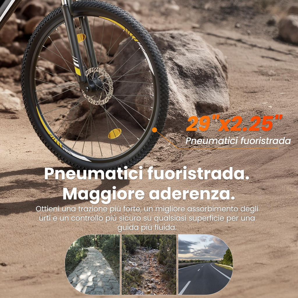 Touroll Bicicletta Elettrica, U1 26"/29", Autonomia di 65km, mountain bike elettrica, Motore 45 NM, Batteria Rimovibile 13Ah