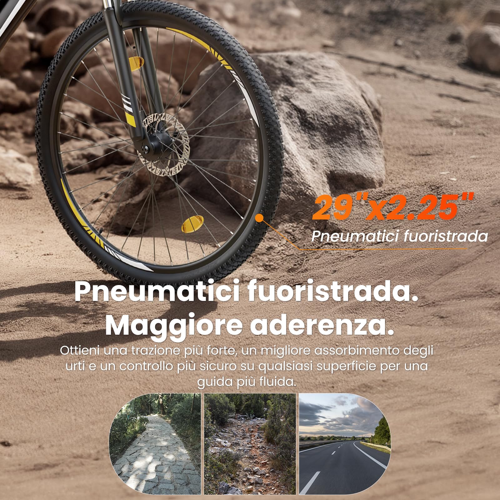 Touroll Bicicletta Elettrica, U1 26"/29", Autonomia di 65km, mountain bike elettrica, Motore 45 NM, Batteria Rimovibile 13Ah