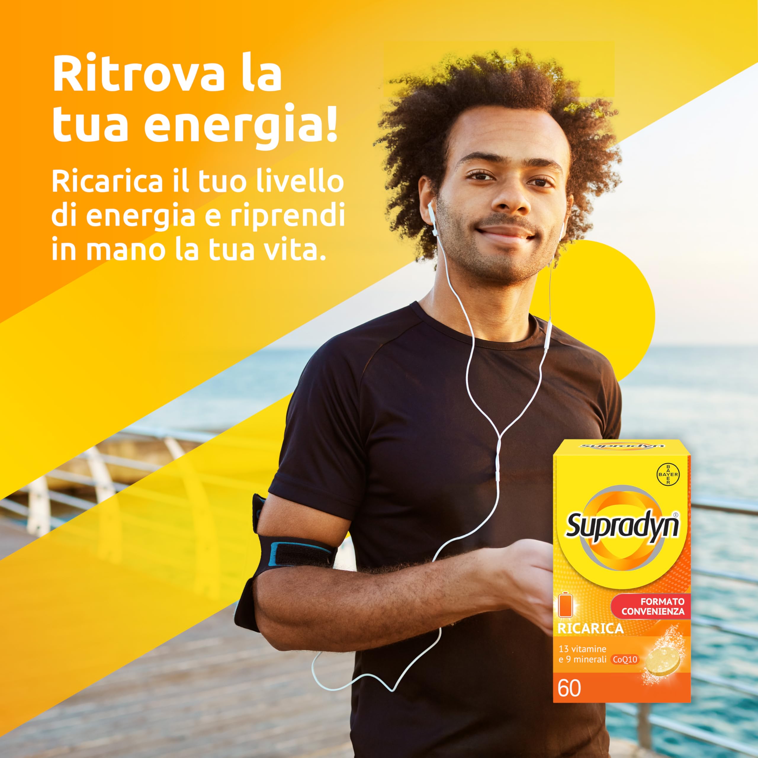 Supradyn Ricarica Multivitaminico Completo Vitamine e Minerali per Adulti, Integratore Vitamine A, B, C, D3, E, K, Magnesio, Calcio, Zinco, Selenio e Q10, Gusto Arancia 60 Compresse Effervescenti