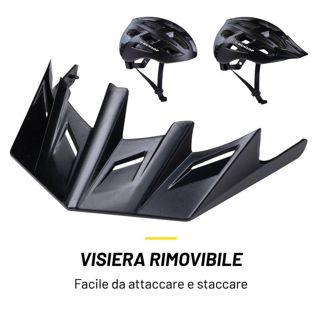 Dunlop Casco da bicicletta con luce - Casco da bicicletta per uomo e donna - Regolabile da 55 a 58 cm - Misura del casco da bicicletta - con illuminazione a LED - 3 modalità di luce - Nero