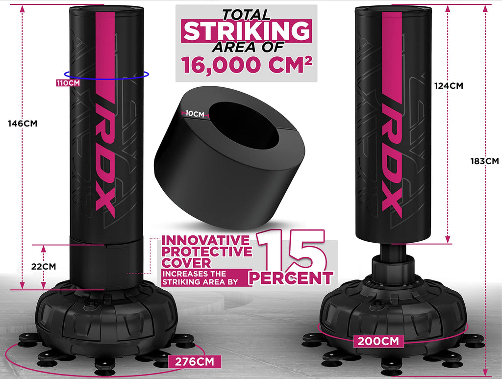 RDX Sacco da Boxe Terra, XXL 150KG 6FT Pesante Pieno KARA Sacco con Guantoni e Base, Maya Hide Pelle Piedistallo Adulti Free Standing Bag, MMA Arti Marziali Pugilato Muay Thai Kick Boxing