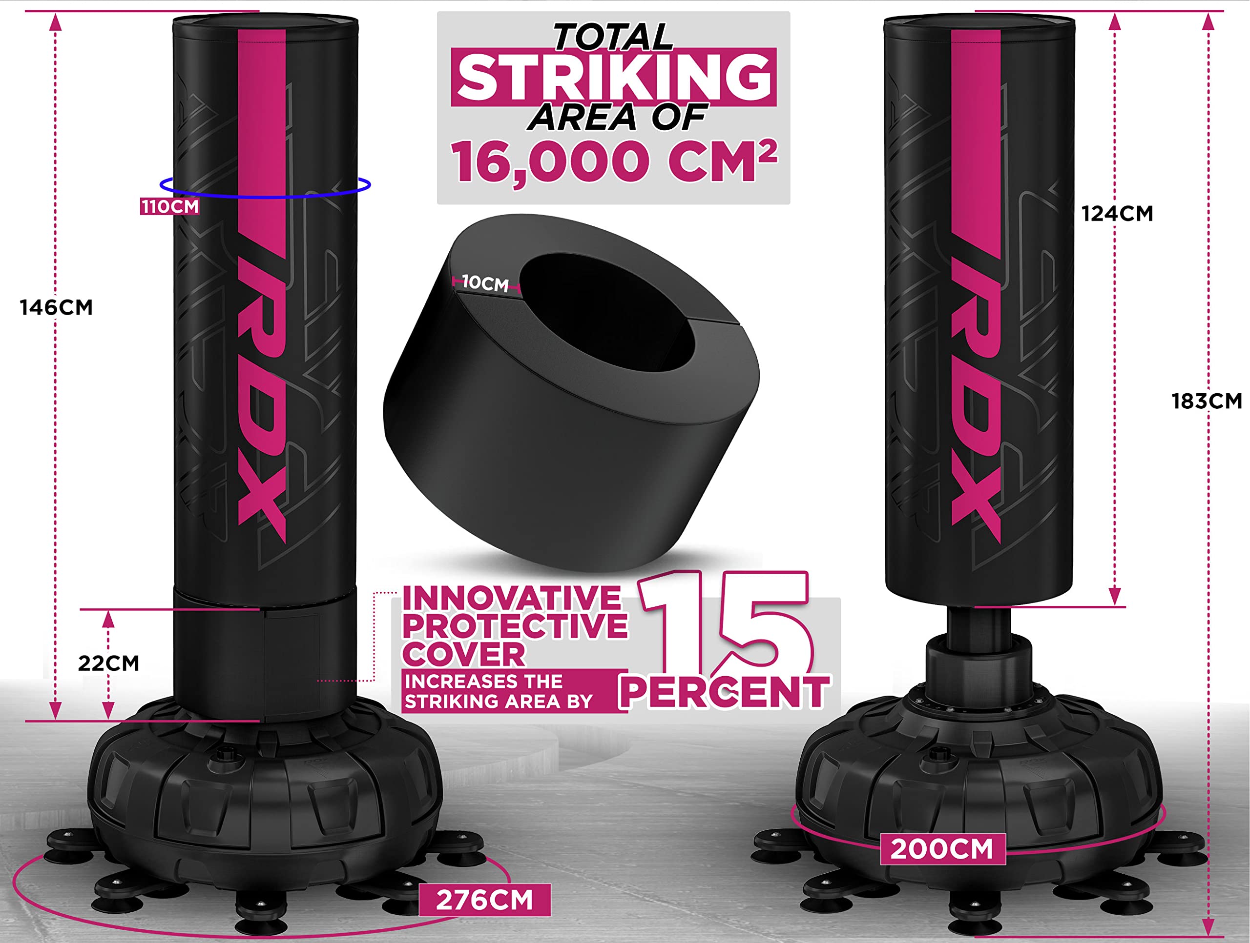 RDX Sacco da Boxe Terra, XXL 150KG 6FT Pesante Pieno KARA Sacco con Guantoni e Base, Maya Hide Pelle Piedistallo Adulti Free Standing Bag, MMA Arti Marziali Pugilato Muay Thai Kick Boxing