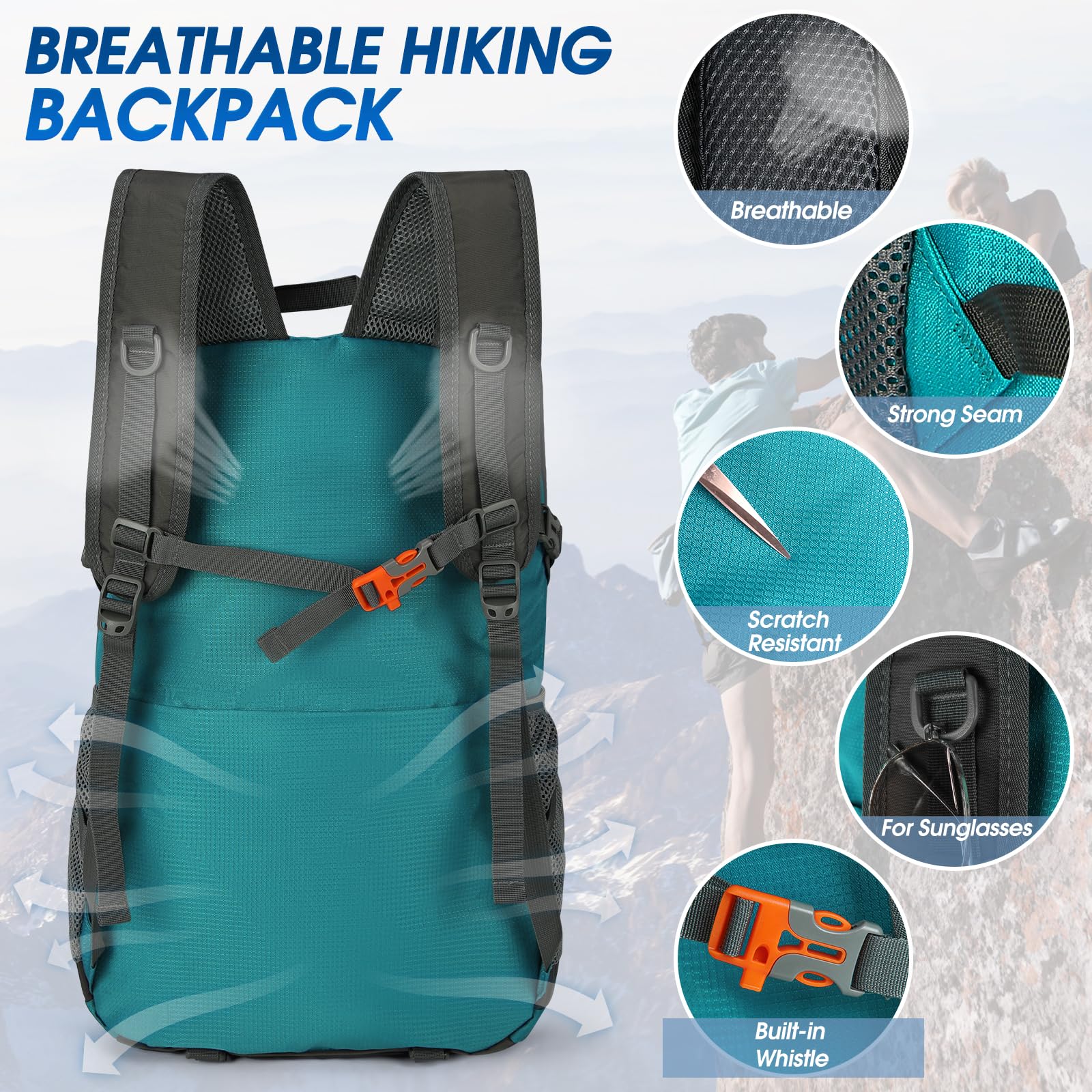 IGOLUMON Zaino Trekking 40 Litri, Zaino Ultraleggero Pieghevole, Impermeabile Zaino da Viaggio per Uomo/Donna, Zaino da Trekking con Strisce Riflettenti, Zaino Montagna per Escursionismo Campeggio
