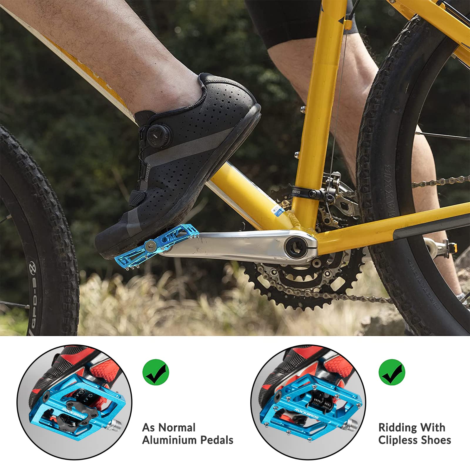 ROCKBROS Pedali di Blocco SPD per MTB Corsa Bicicletta da Strada 9/16 Pollici in Alluminio Pedali Bici con Cuscinetti Sigillati Ultra Leggero Antiscivolo Antipolvere