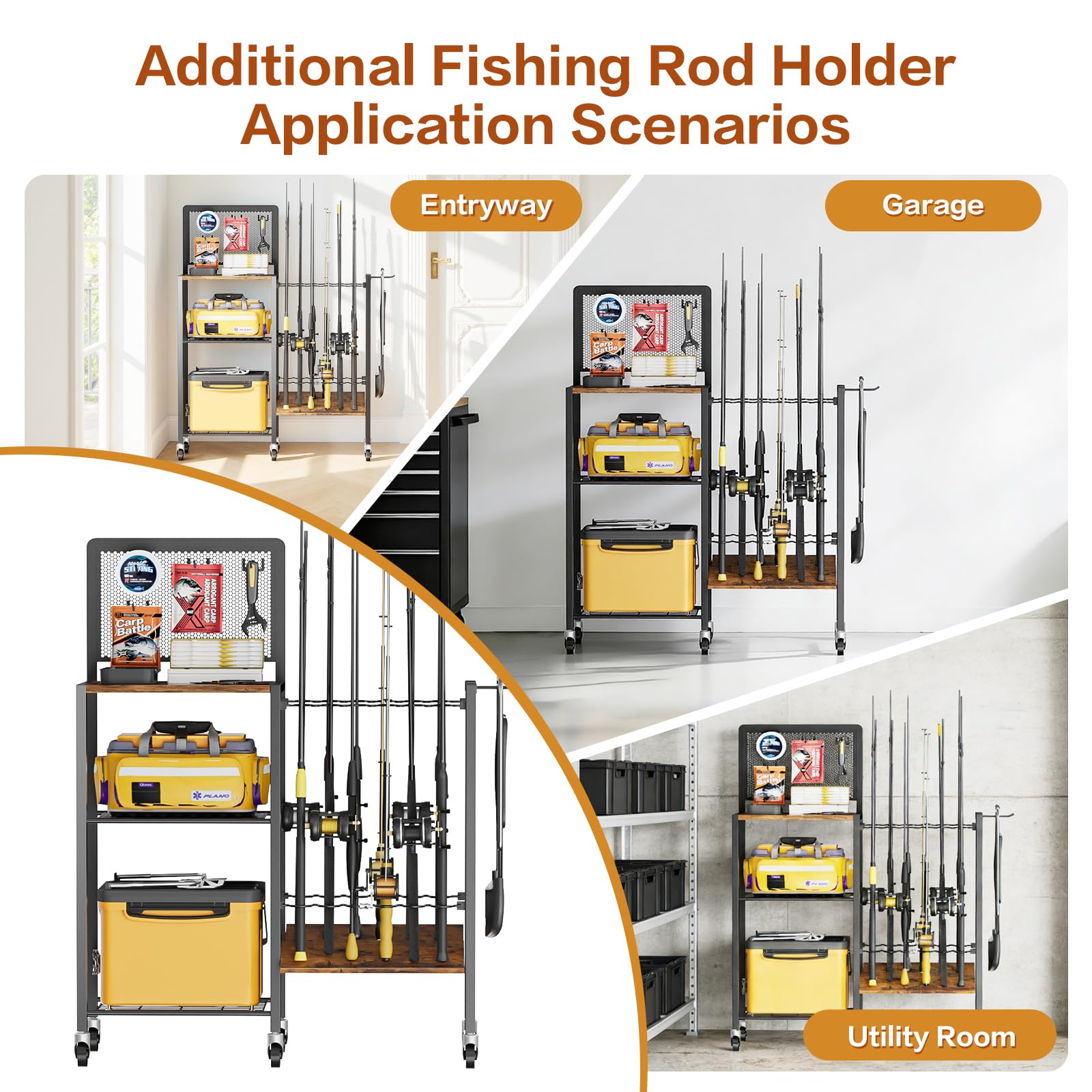 Bikoney Supporto per Canna da Pesca Accessori da Pesca Attrezzi da Pesca Organizzatori di Attrezzature da Pesca Negozio da Pesca Supporti per Canna da Pesca Carrello per Garage Casa Ingresso Angolo