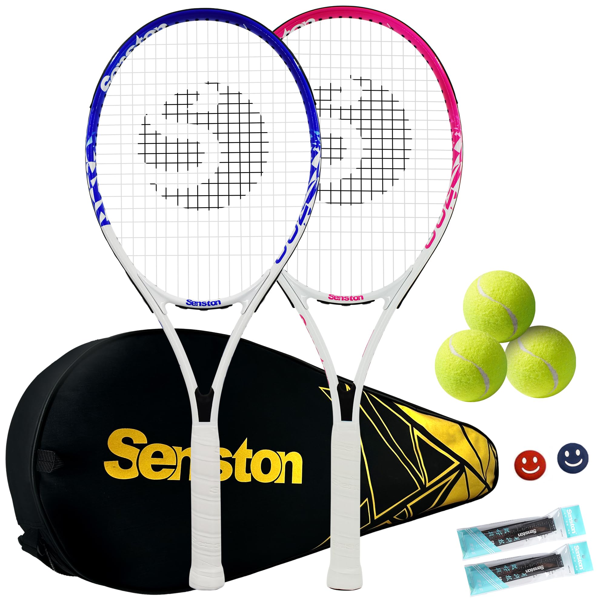 Senston Racchette da Tennis Professionali da 27" (68,5 cm), per 2 Giocatori, con copertura, overgrip da tennis, smorzatore di vibrazioni