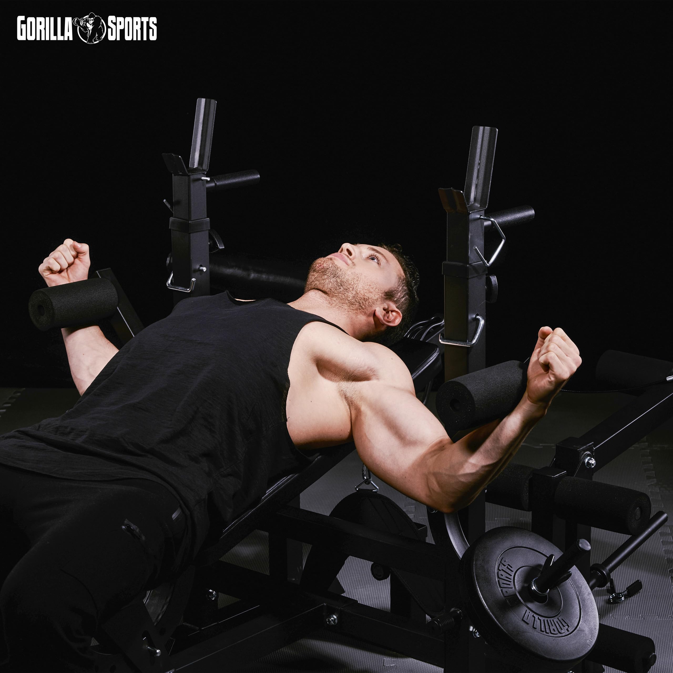 Gorilla Sports® Panca Multifunzione - Schienale Regolabile, Portabilanciere, Butterfly, Curl per Gambe, Nero/Bianco - Panca Pesi, Stazione Fitness