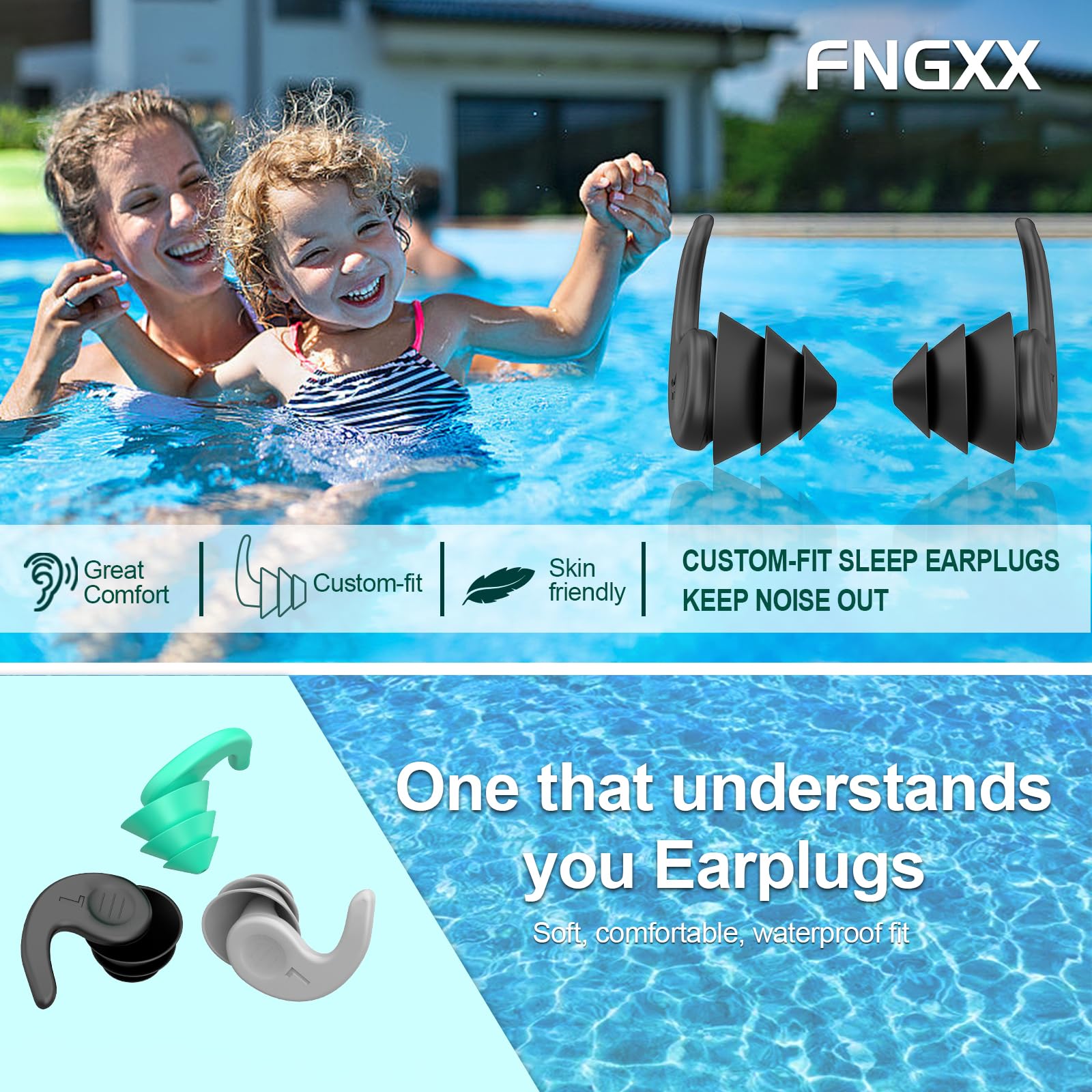 Tappi per le Orecchie da Nuoto per Adulti, 4 Paia Tappi Auricolari Impermeabili Riutilizzabili in Silicone con Cavo Rimovibile, Perfetti per Nuoto, Doccia, Surf e Altri Sport Acquatici