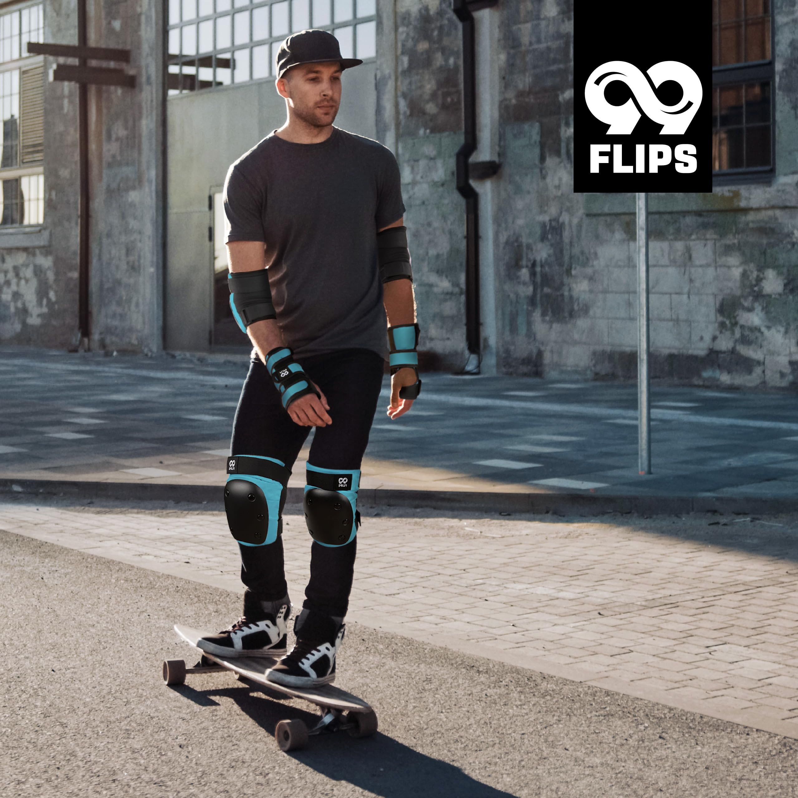 99FLIPS Protezioni Pattini Skateboard Adulto e Giovani - Set di Protezioni da Donna con Ginocchiere e Gomitiere - Protezione Skate