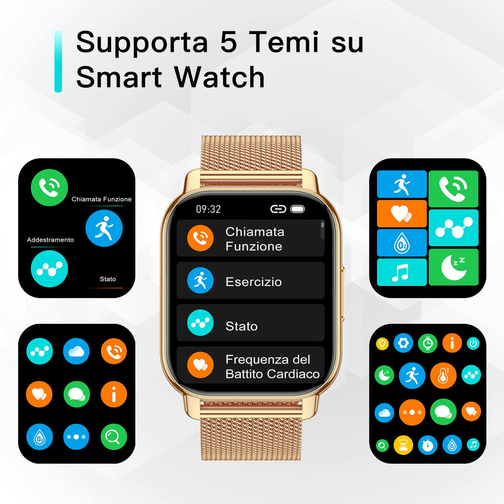 Popglory Smartwatch Uomo Donna Chiamate e Whatsapp, AI Orologio Contapassi 100+ Sports, Assistente, Salute 24/7, Pressione Sanguigna, Cardiofrequenzimetro, SpO2 Sonno, 2 Cinturini per Android iOS