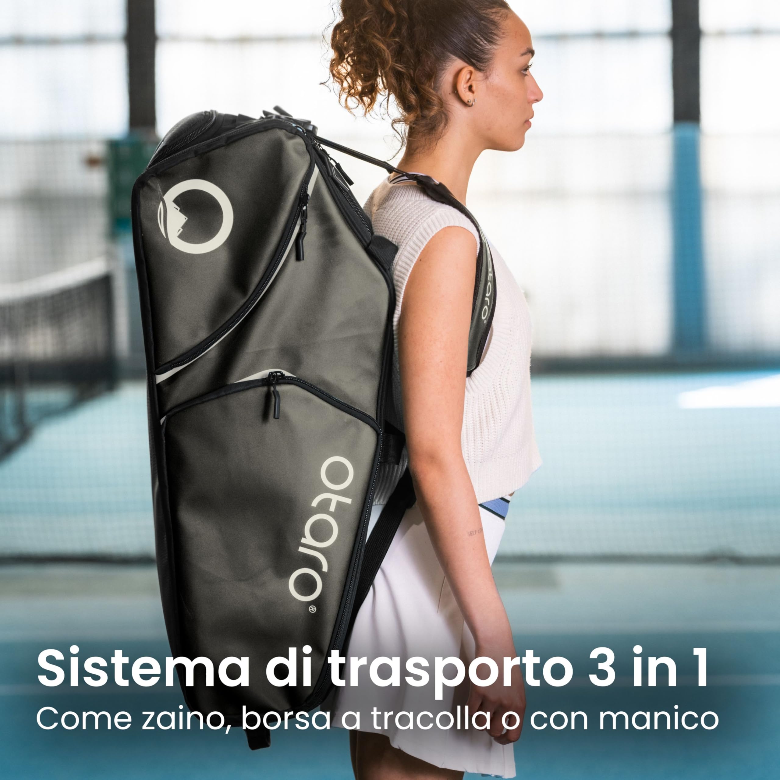 Otaro Sac de tennis 82L | Sac de raquettes de tennis pour 4 raquettes | Avec compartiment isolé, compartiment à chaussures, compartiment thermique et compartiment pour ordinateur portable | Système de transport 3 en 1 | Sac à dos de tennis hydrofuge