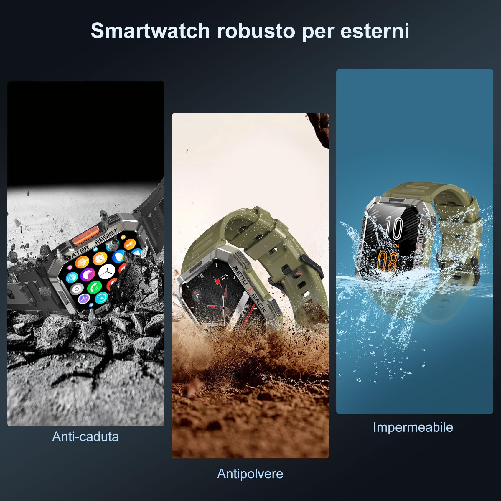 Blackview Smartwatch Uomo, Orologio Intelligente Fitness con Chiamate Bluetooth, 2.01" Militari Smart Watch Tracker 100+ Modalità Sportive/Cardiofrequenzimetro/SpO2/Torcia/Bussola per Android iOS