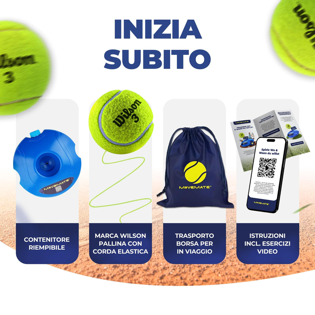 MOVEMATE Dispositivo di Allenamento per Tennis/Padel con Pallina Wilson® | Innovativo Dispositivo Sportivo per Il Tempo Libero per Giocare e Allenarsi all'aperto, in Giardino