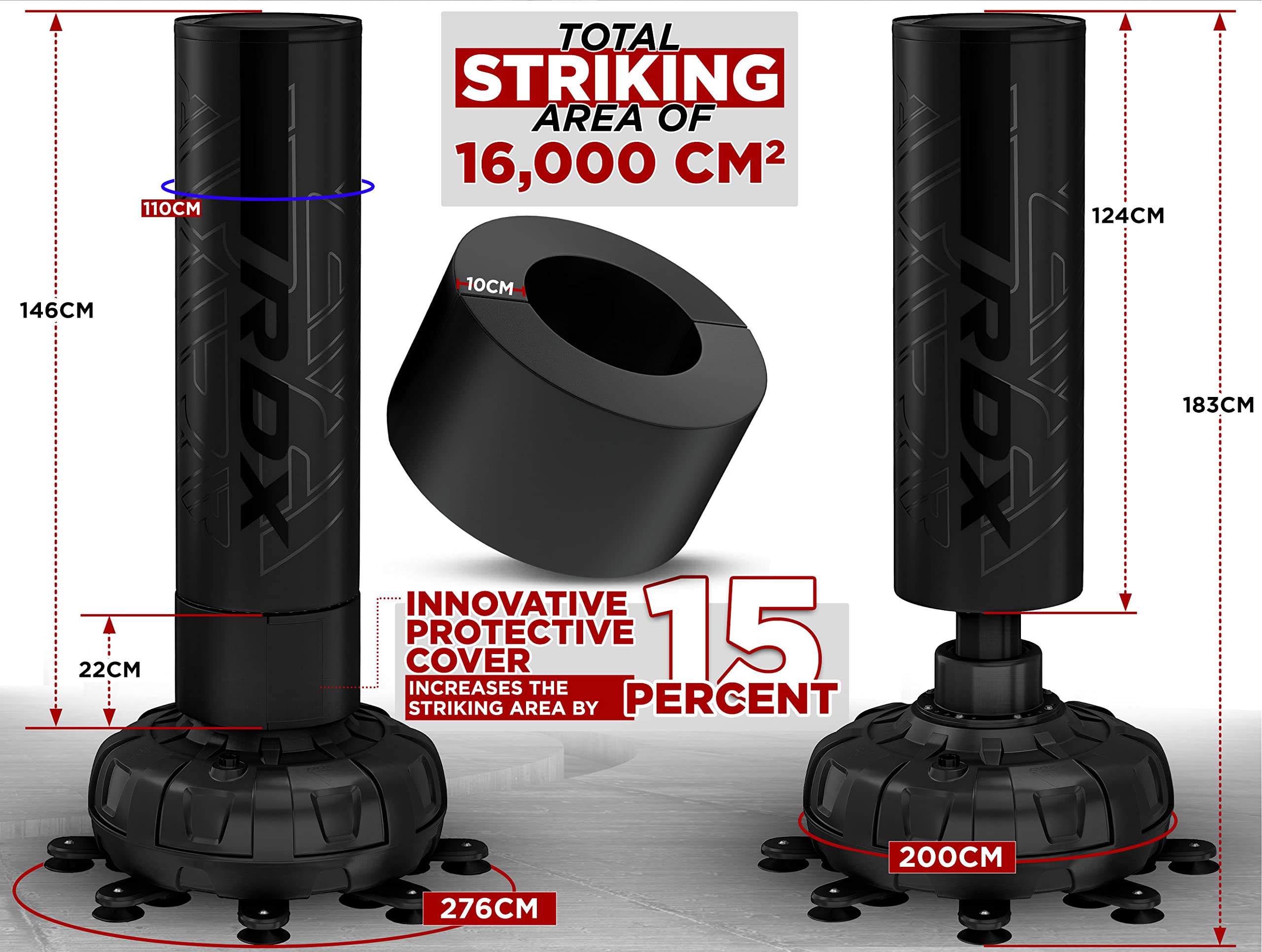 RDX Sacco da Boxe Terra, XXL 150KG 6FT Pesante Pieno KARA Sacco con Guantoni e Base, Maya Hide Pelle Piedistallo Adulti Free Standing Bag, MMA Arti Marziali Pugilato Muay Thai Kick Boxing