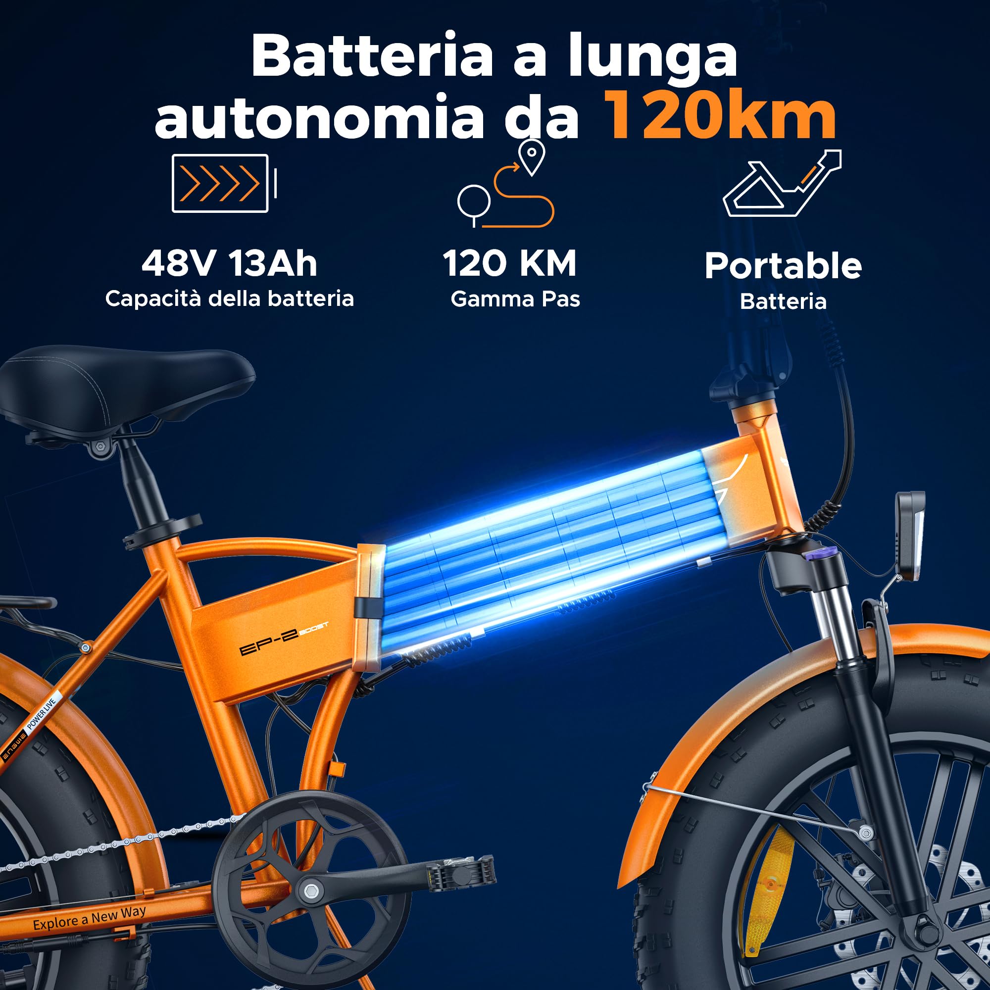 ENGWE Bici Elettrica Pieghevole, Bicicletta Elettrica da 48V 13Ah Batteria Rimovibile, Autonomia di 50-120 km E-bike，20"×4.0" Fat Tire 7 Velocità ebike da per Ogni Terreno, EP-2 BOOST