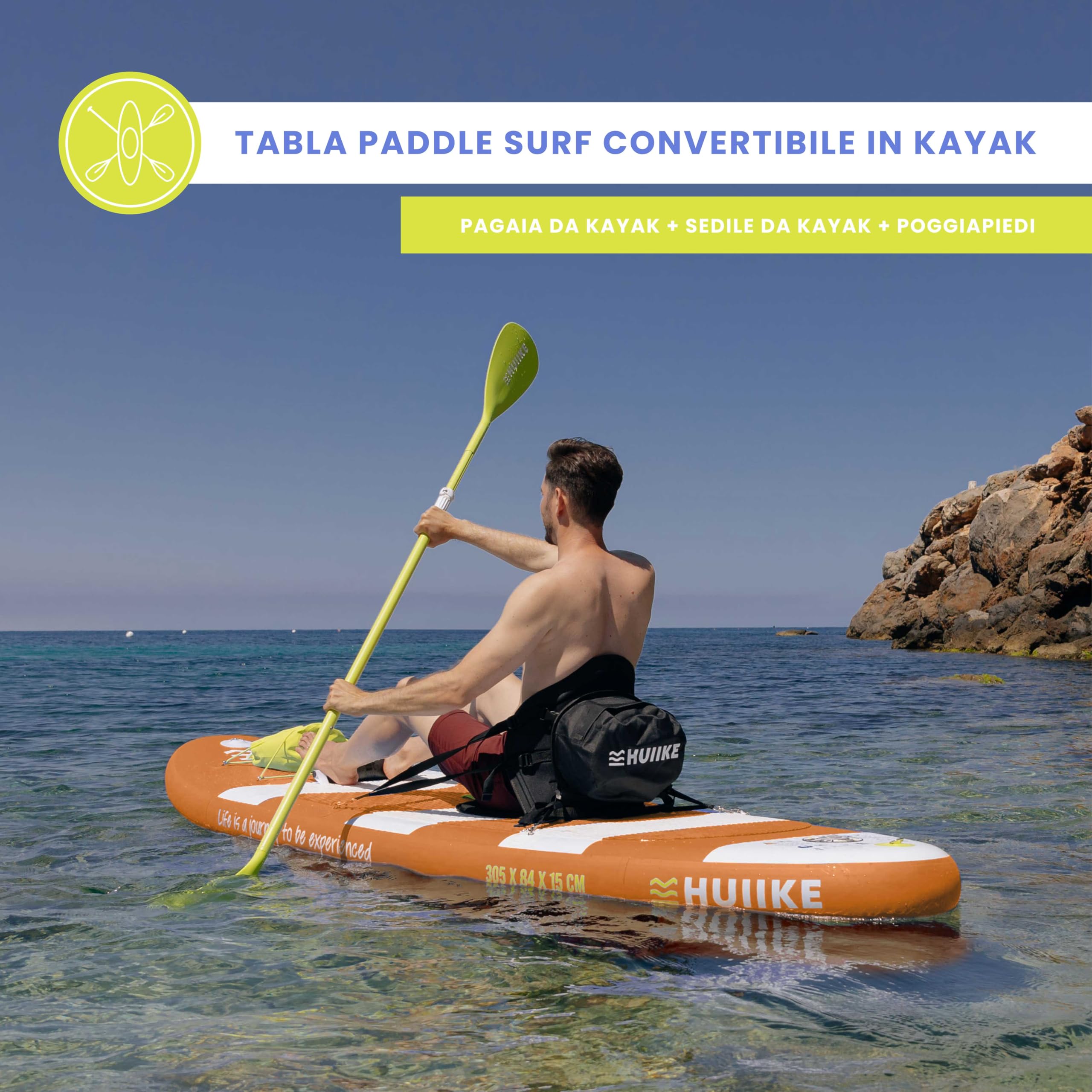HUIIKE Tavola Sup Gonfiabile Adulti con Accessori Inclusi, Pagaia, Pinne, Pompa. Stand Up Paddle Board con Grande Stabilità e Resistenza. 305 x 84 x 15 cm, Carico Massimo 130 kg