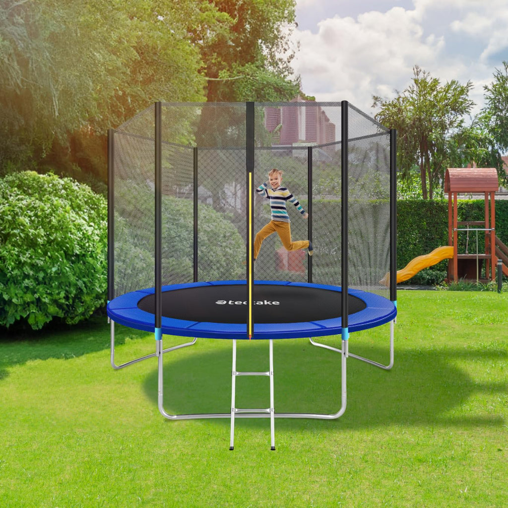 tectake® Trampoline de jardin, pour le fitness et le jeu, pour enfants et adultes, avec filet de sécurité et échelle