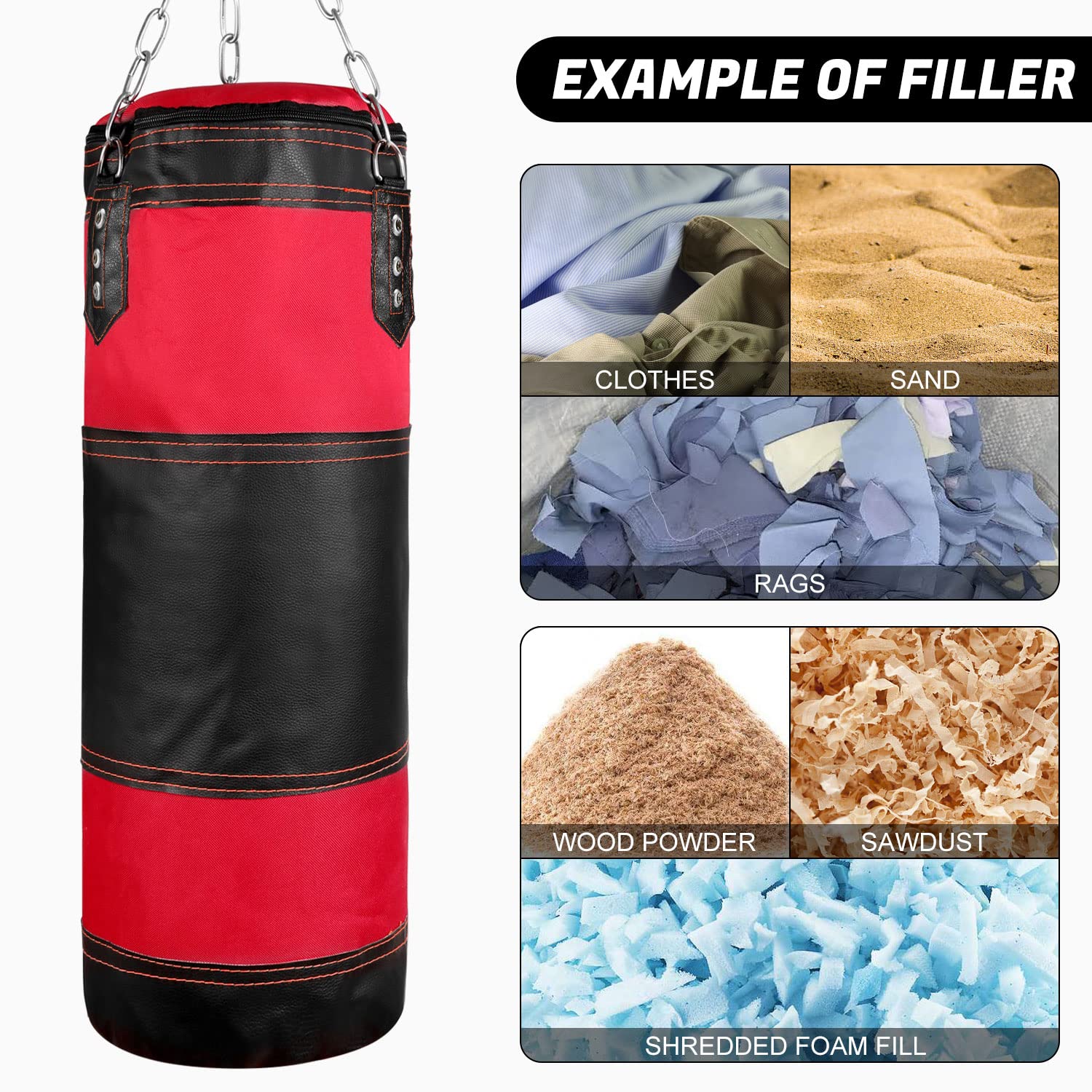 Odoland Sacco da Boxe Kit 7-in-1 per Bambini, Sacco da Pugilato 60 cm Vuoto con Guantoni da Boxe da 6 Once e Maniche Protettive per Polso della Mano, Catene da Appendere per Sacco da Boxe e Gancio