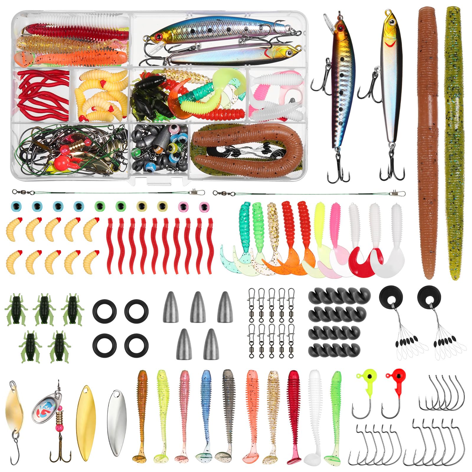 Vicloon Esche da Pesca, Esche Artificiali da Pesca Contiene Crankbaits, Stickbait, Vermi, Ganci Singolo, Pinze, ECC